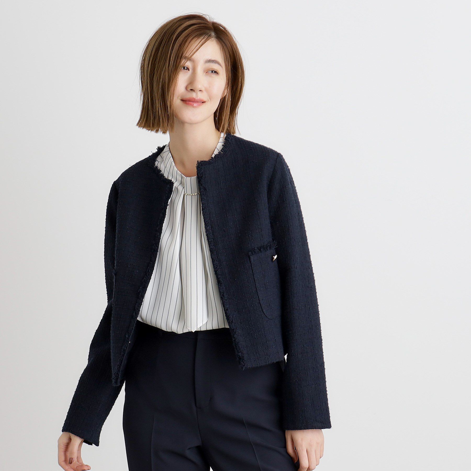 grove「【雑誌掲載】ツイードコンパクトジャケット」|ノーカラージャケット|