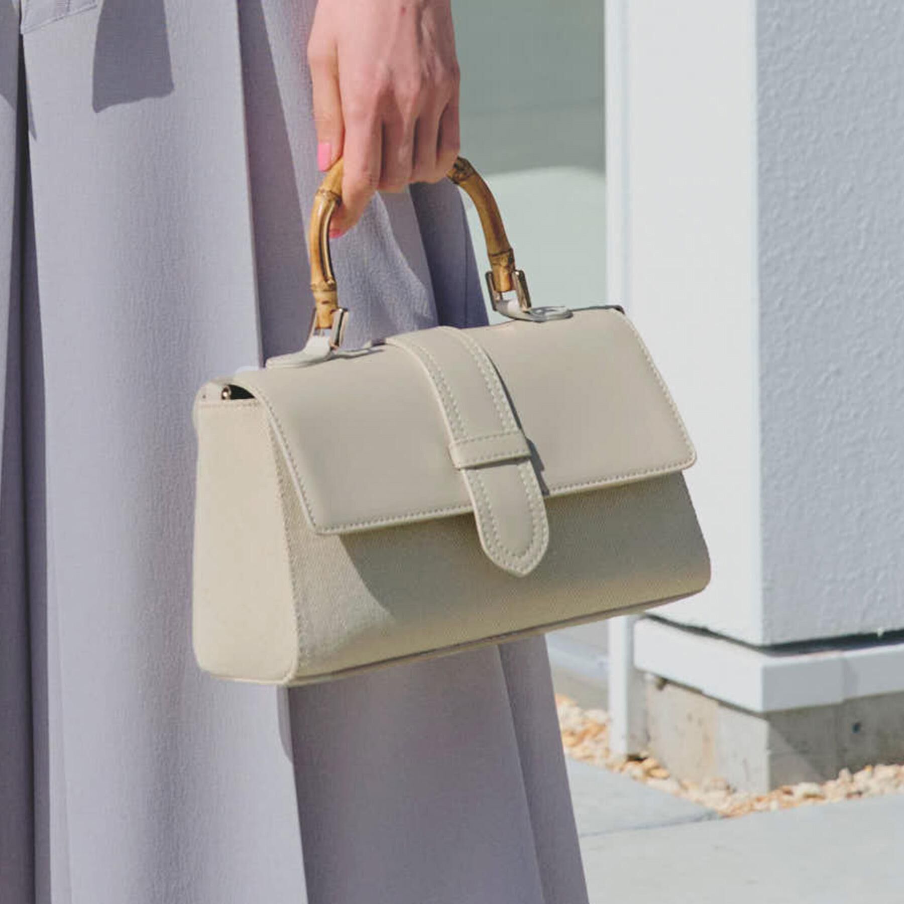 grove「【雑誌掲載】フラップバンブーハンドル2WAYトート」|ハンドバッグ|アイボリー(004)