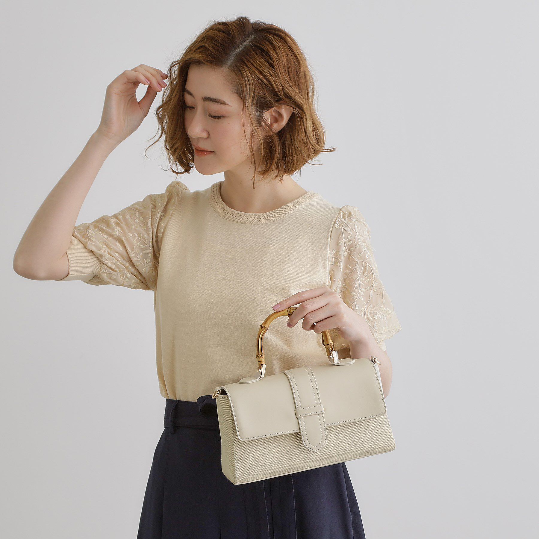 grove「【雑誌掲載】フラップバンブーハンドル2WAYトート」|ハンドバッグ|