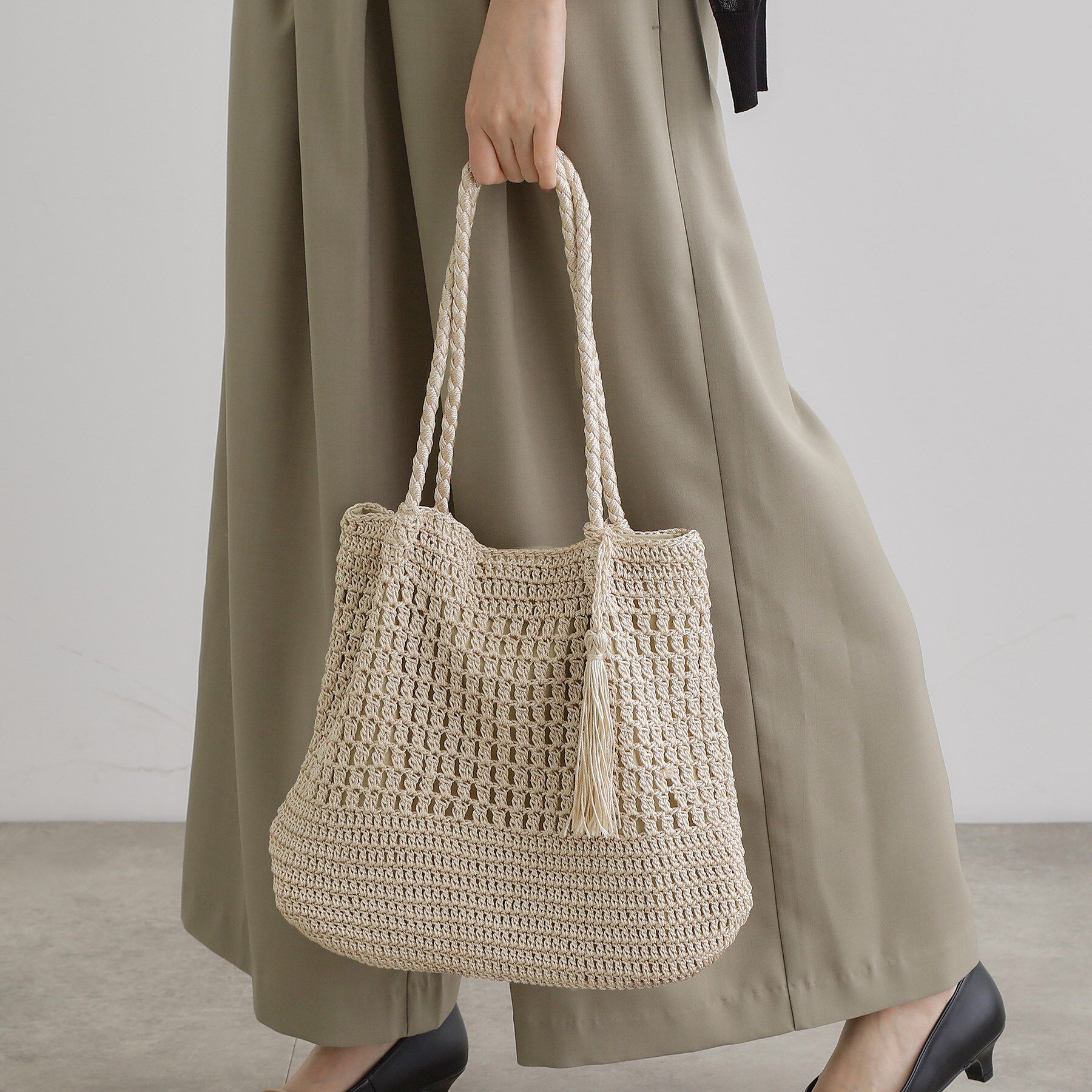 grove「タッセルレーヨントート」|トートバッグ|ライトベージュ(05