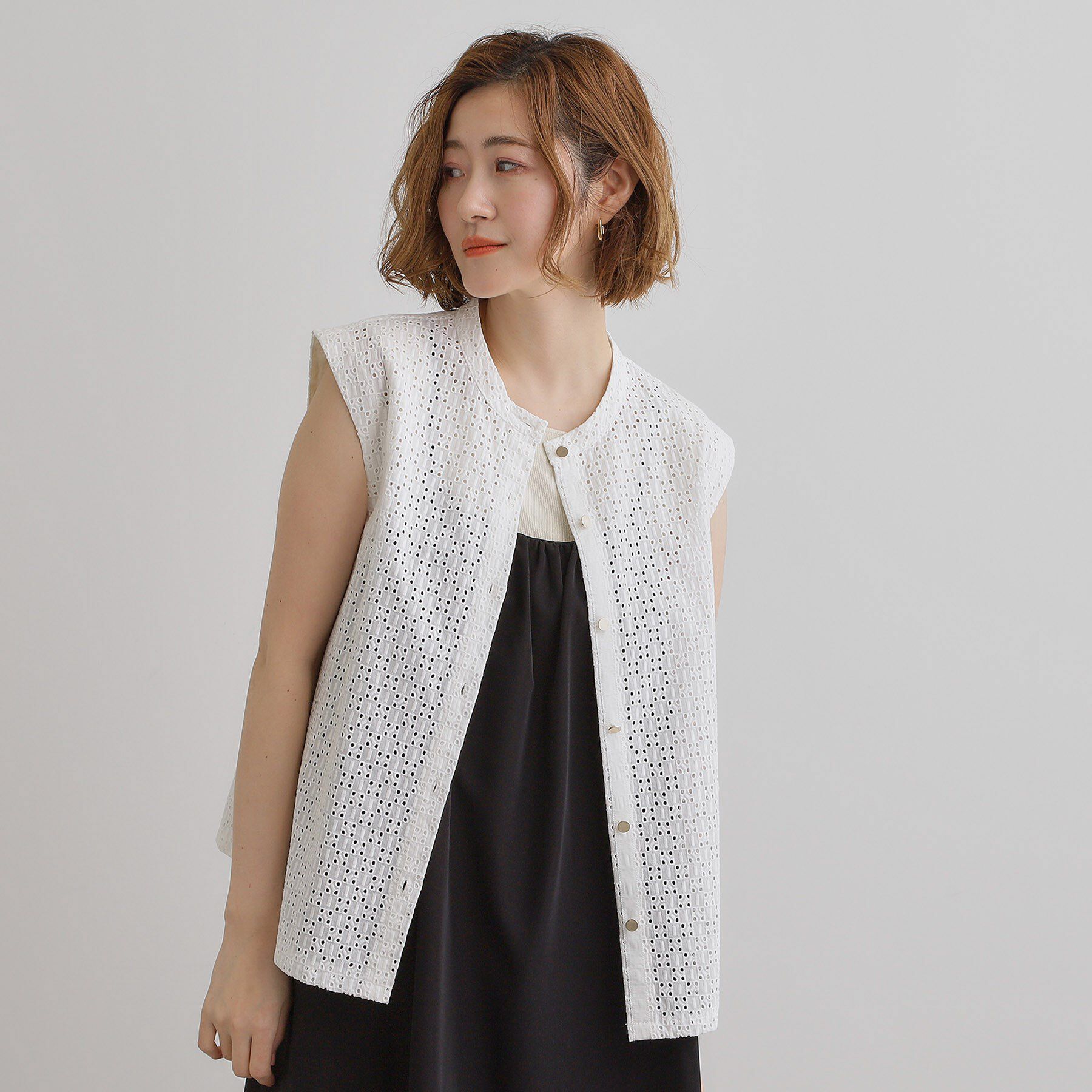 grove「繊細なレースで魅せるエンブロイダリーレースバンドカラーシャツ」|シャツ・ブラウス|