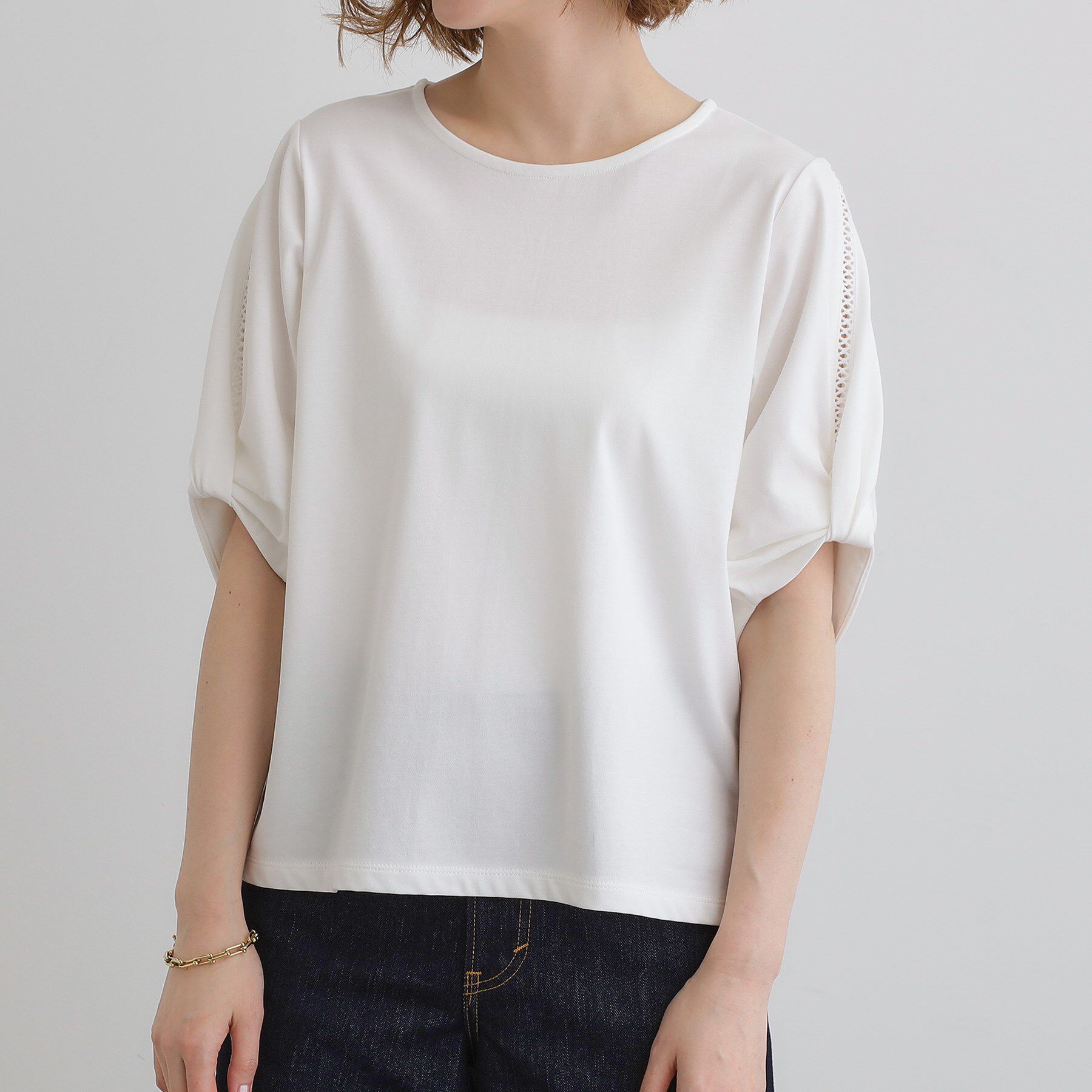 grove「【接触冷感・UVカットetc】レース切替え袖ねじりプルオーバー」|Tシャツ・カットソー|