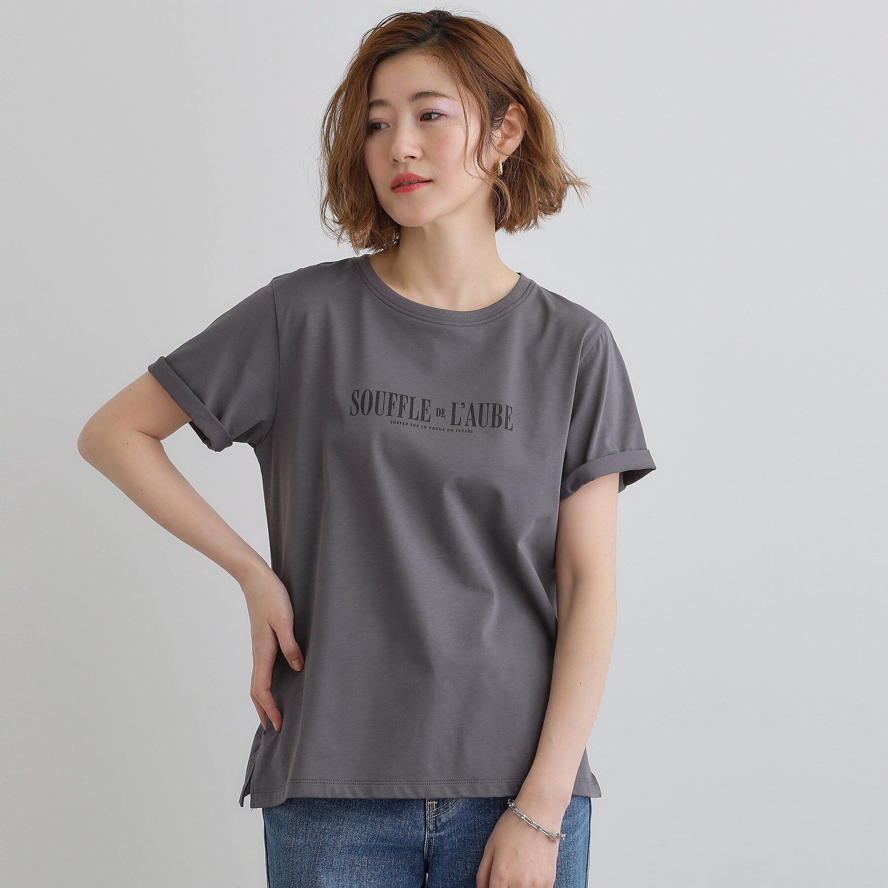 grove「【UVカット・接触冷感】ベーシックロゴTシャツ」|Tシャツ・カットソー|チャコールグレー(0