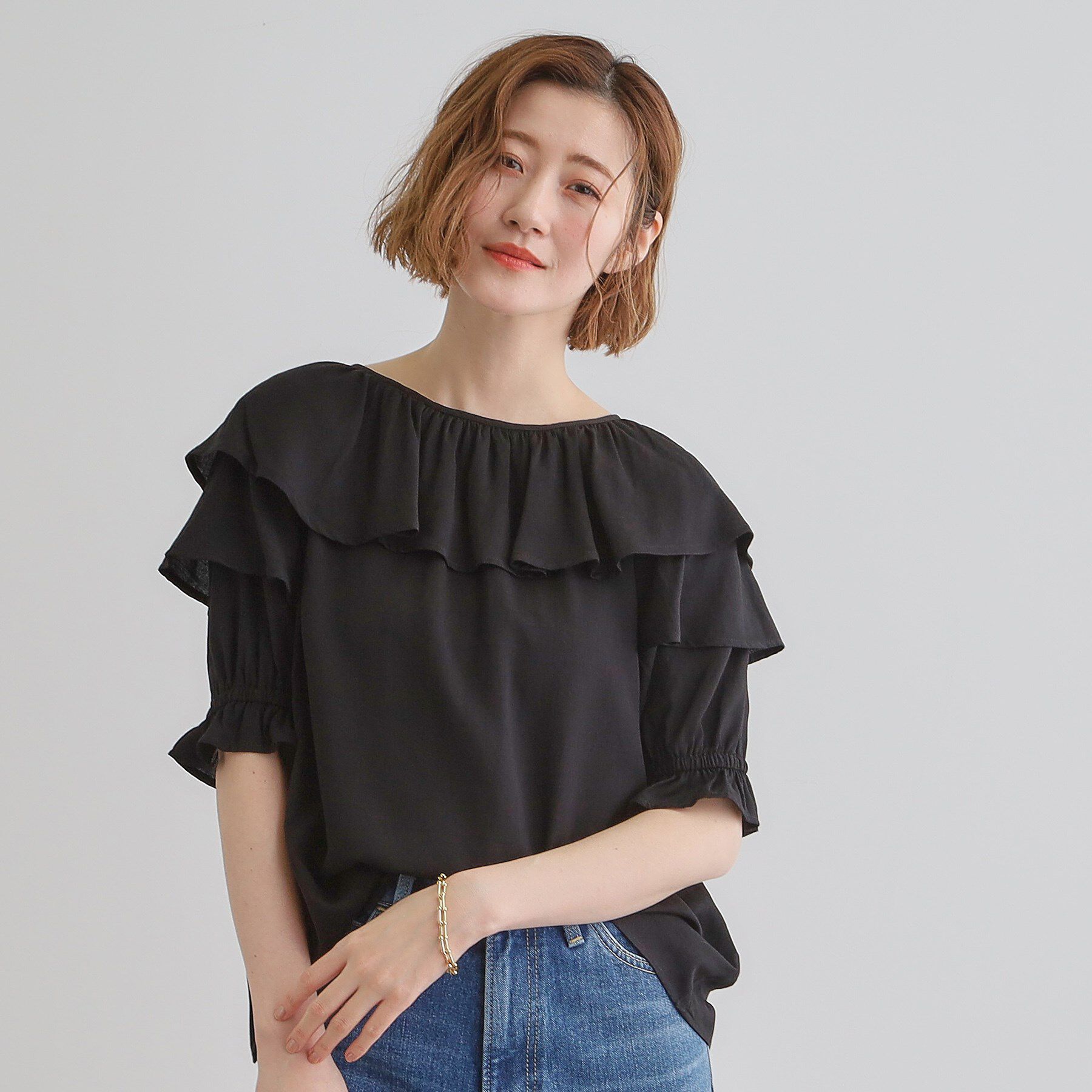 grove「麻調ダブルフリルブラウス」|シャツ・ブラウス|