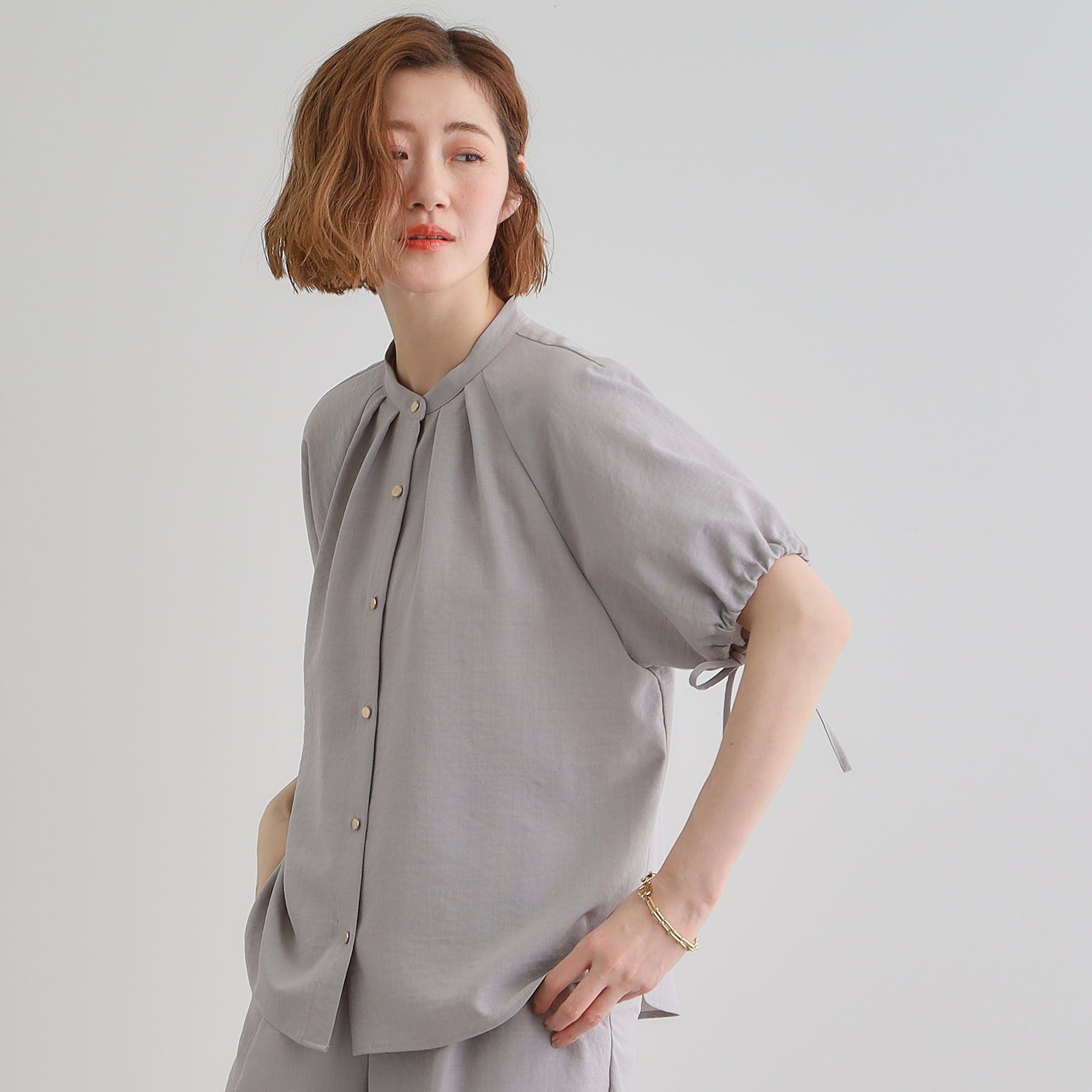 grove「【洗える・シワになりにくい】麻調スリーブドロストブラウス」|シャツ・ブラウス|