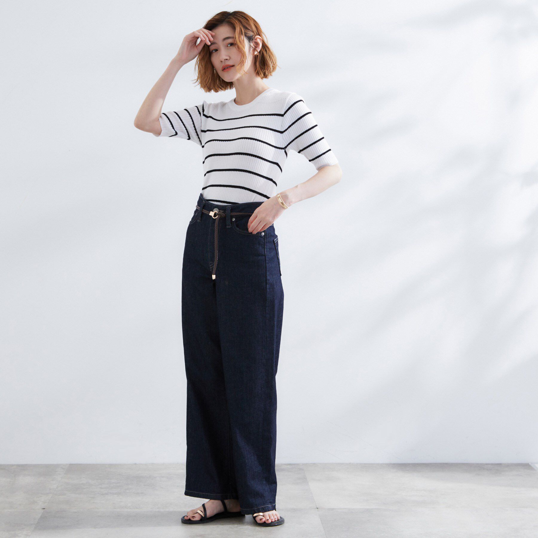 grove「地柄ボーダーリブニットプルオーバー」|ニット・セーター|