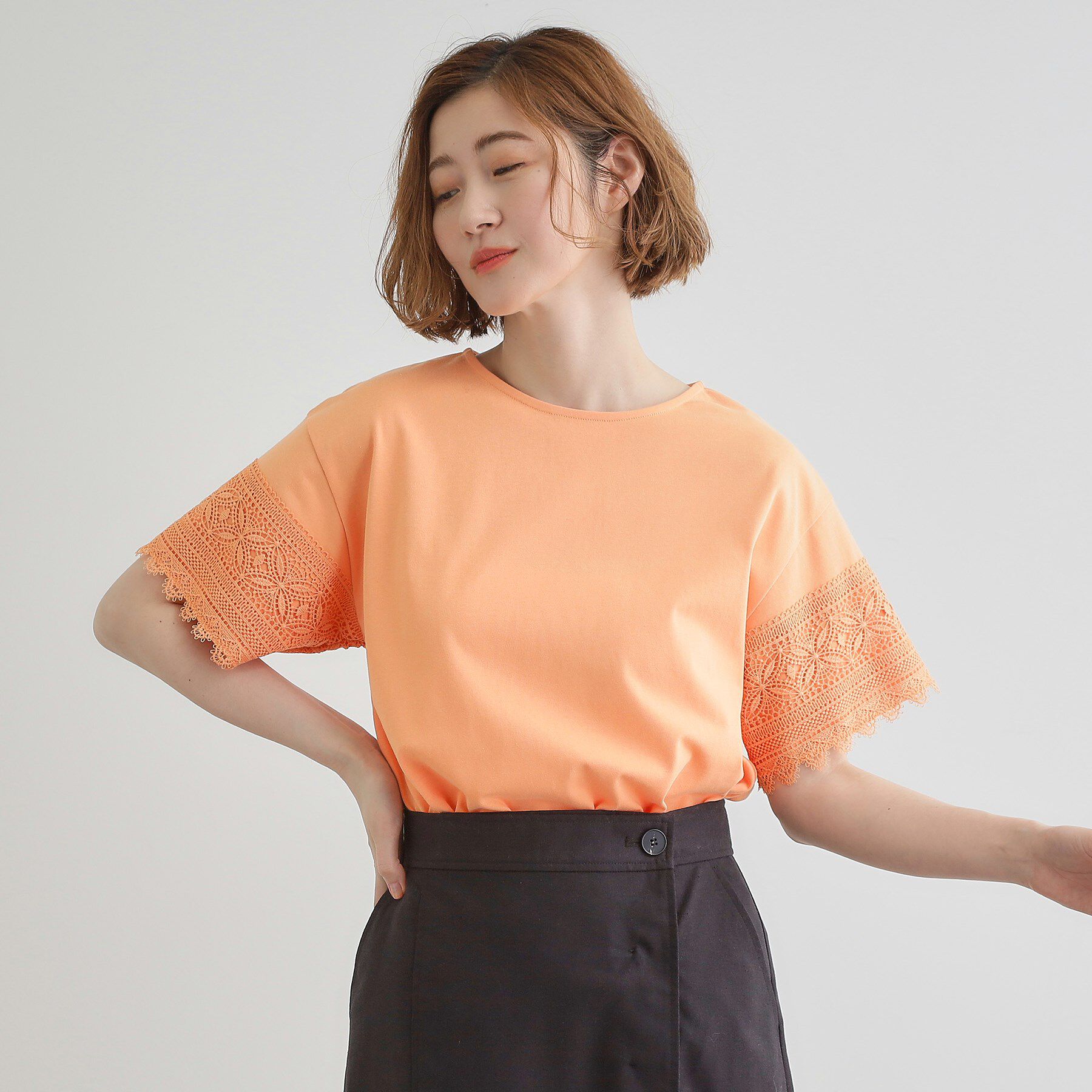 grove「【洗える/二の腕カバー】上品なレースで叶える、きちんと見えの夏Tシャツ」|Tシャツ・カットソー|