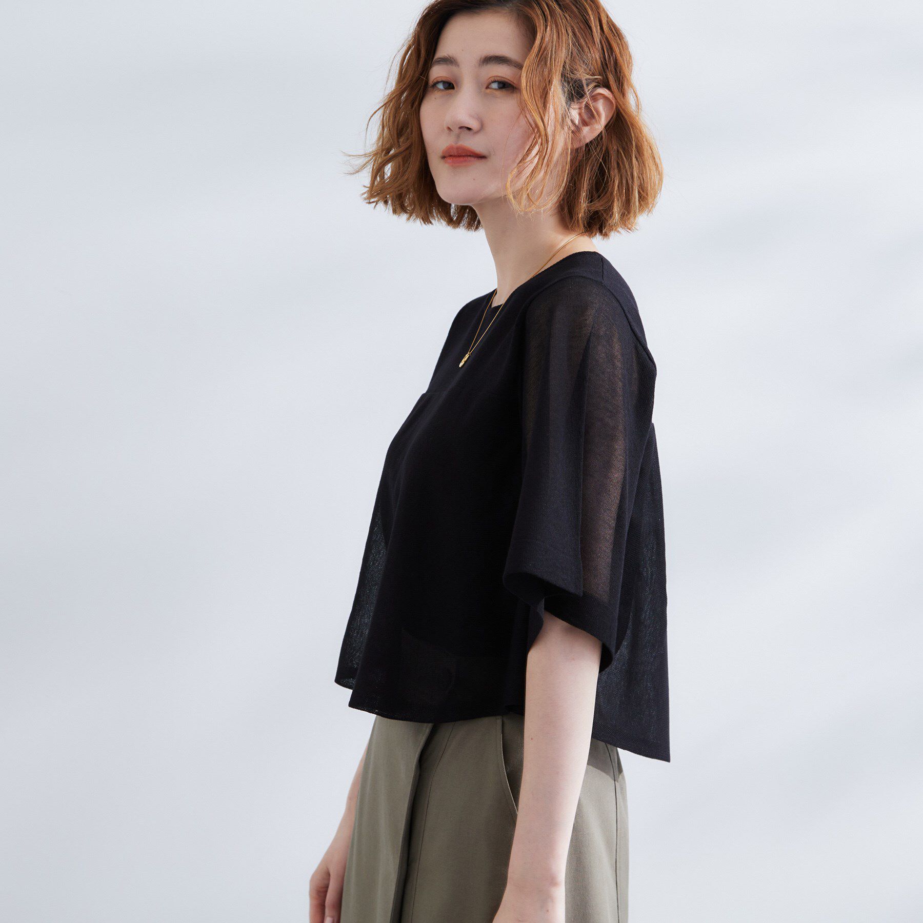 grove「シアーな軽やかさフロントシアーフレアニット」|ニット・セーター|