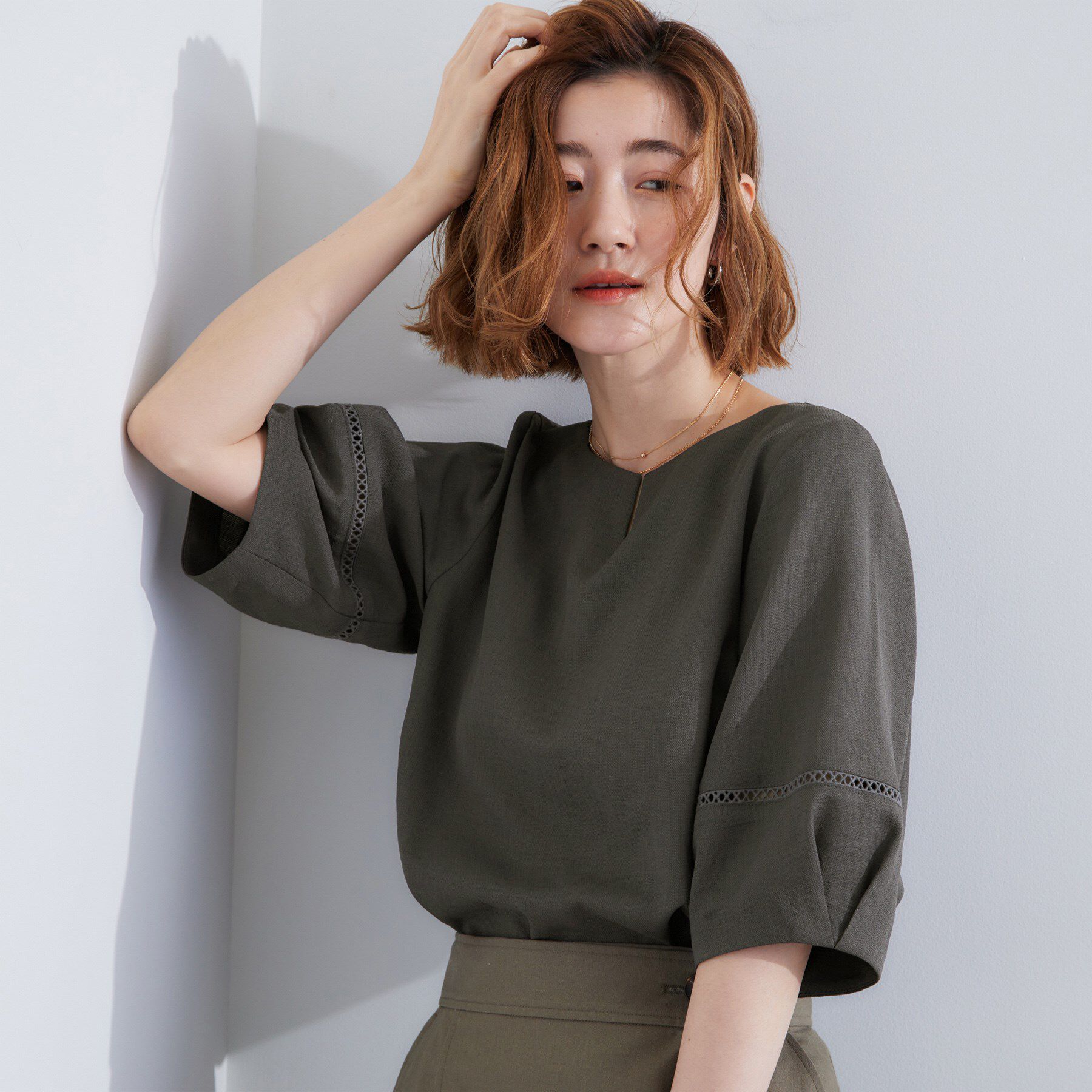 grove「お洒落に決まる 麻調袖コンシャスブラウス」|シャツ・ブラウス|