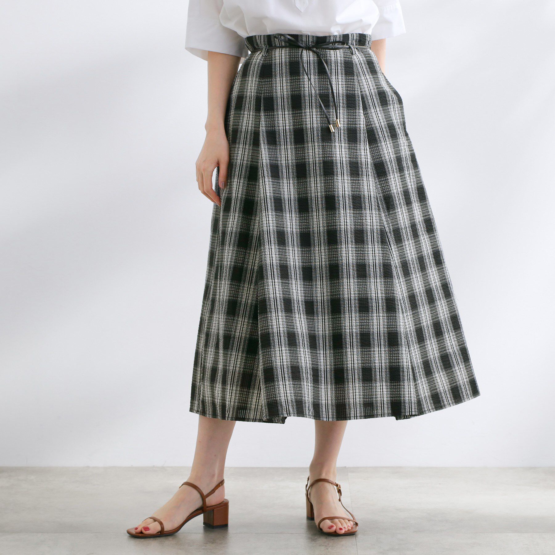 grove「コードリボンタックAラインスカート」|スカート|ブラックチェック(2