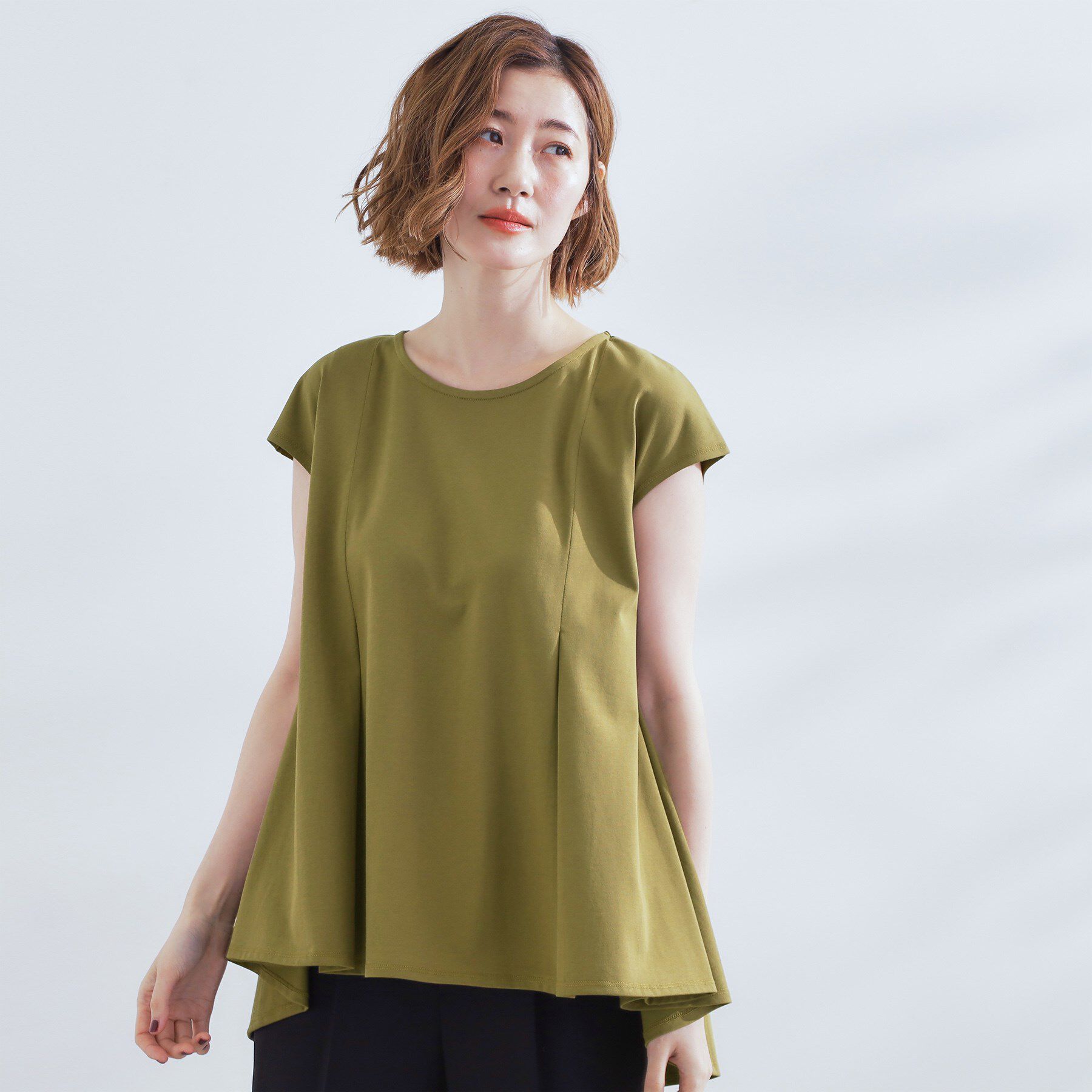 grove「すっきり見え　ペプラムフレンチスリーブカットソー」|Tシャツ・カットソー|