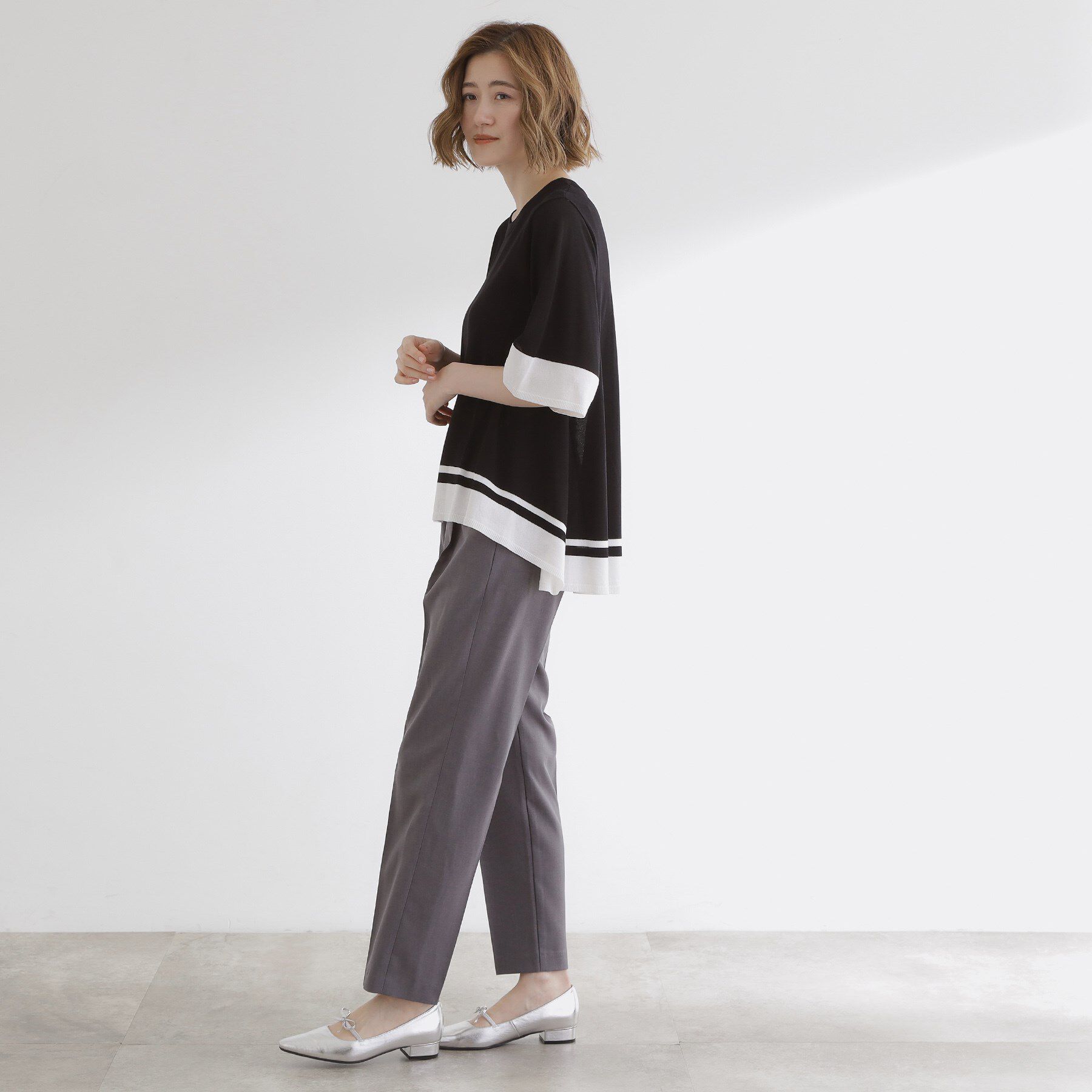 grove「涼やか体型カバー　配色シアーニットプルオーバー」|ニット・セーター|