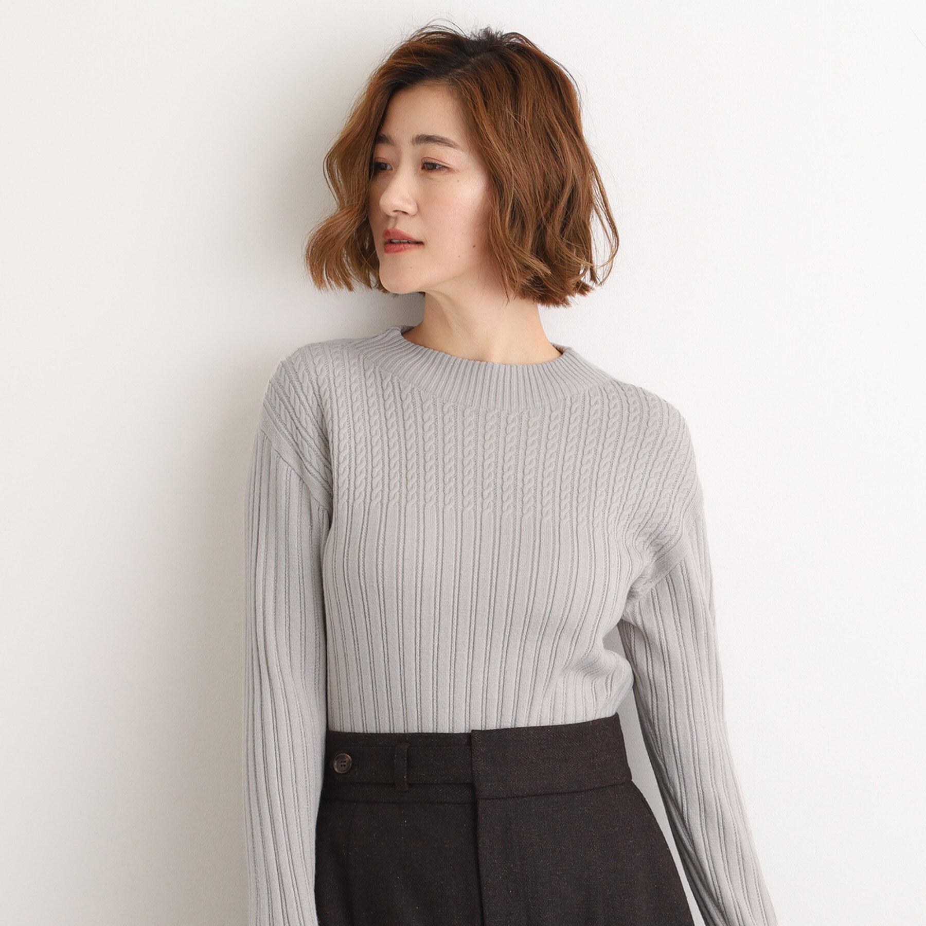 grove「【毛玉軽減／洗える】ミニケーブルニット」|ニット・セーター|ライトグレー(010