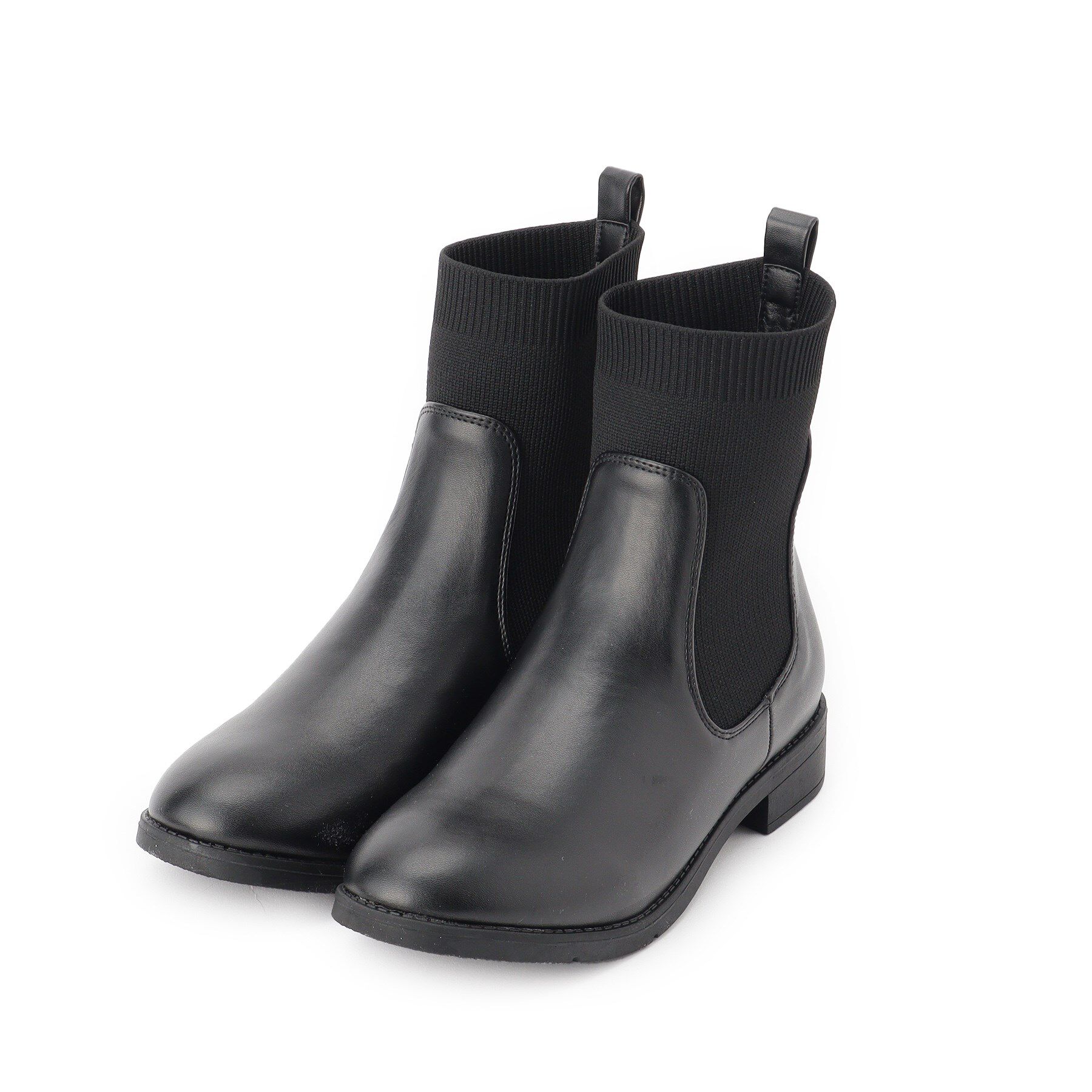 grove「【人間工学/履き心地らくちん】ニットコンビブーツ」|ショートブーツ|ブラック(019)