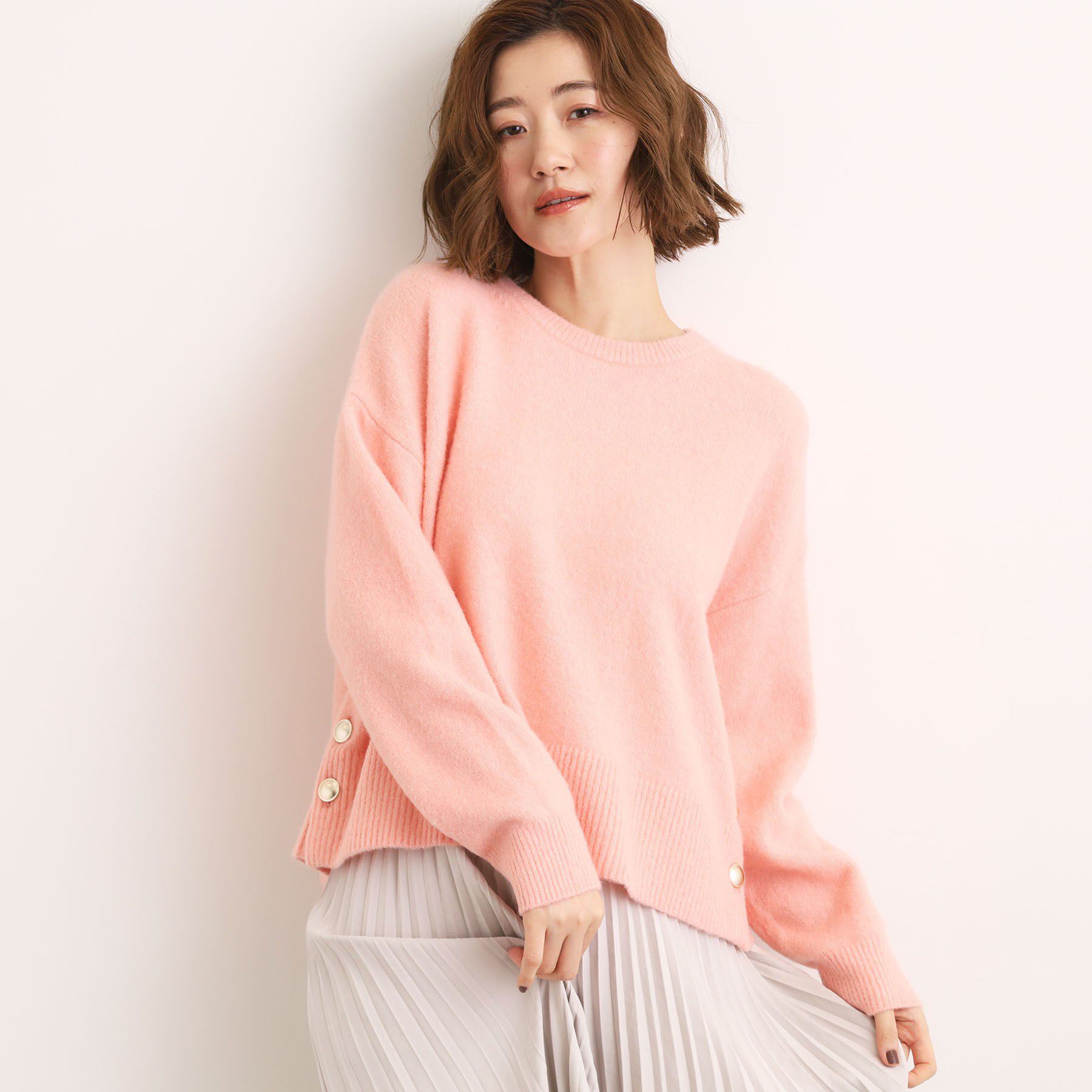 grove「【洗える】レイヤードにもおすすめ！サイド釦ニット」|ニット・セーター|コーラル(070)