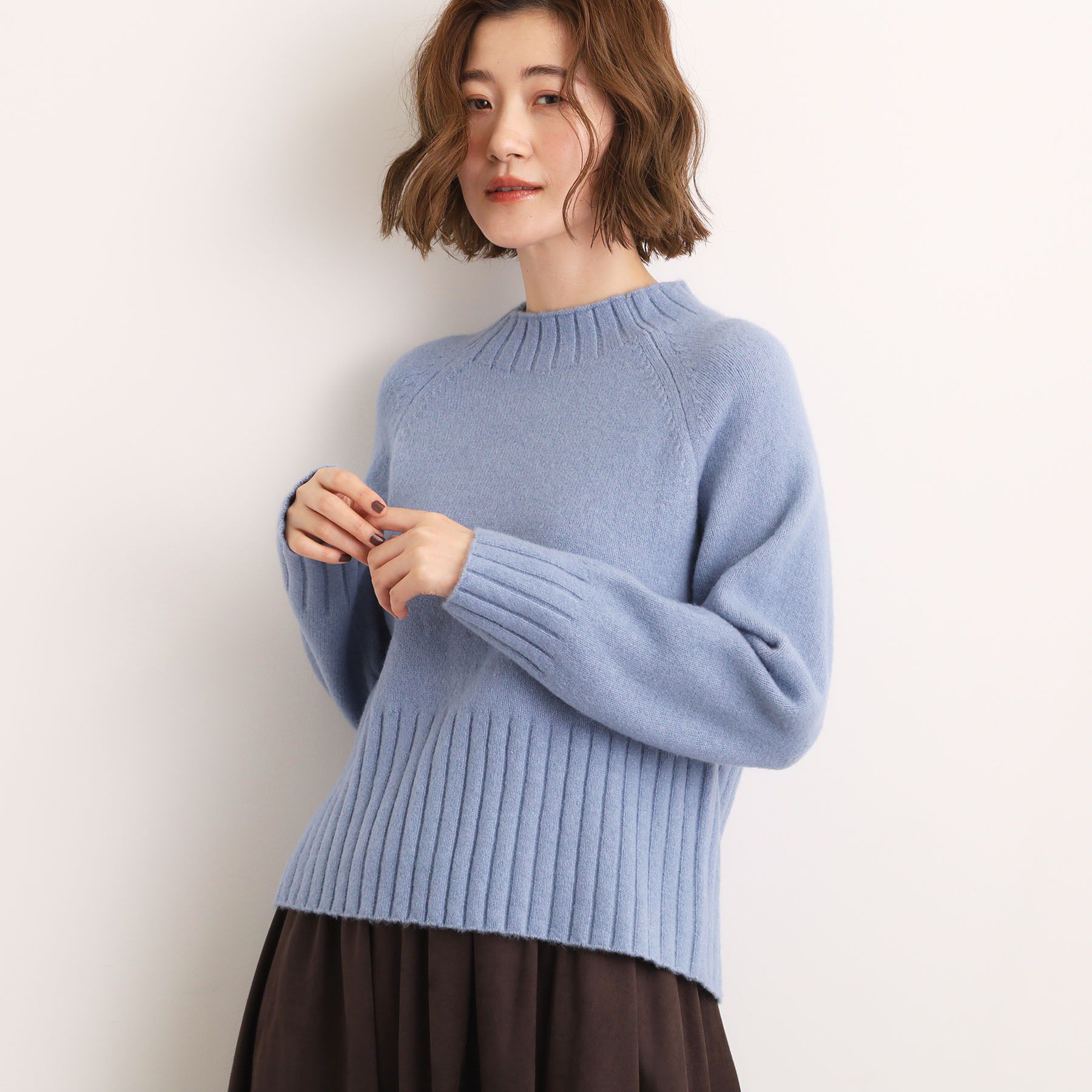 grove「【洗える】バックリブ切替ニット」|ニット・セーター|ブルー(092)