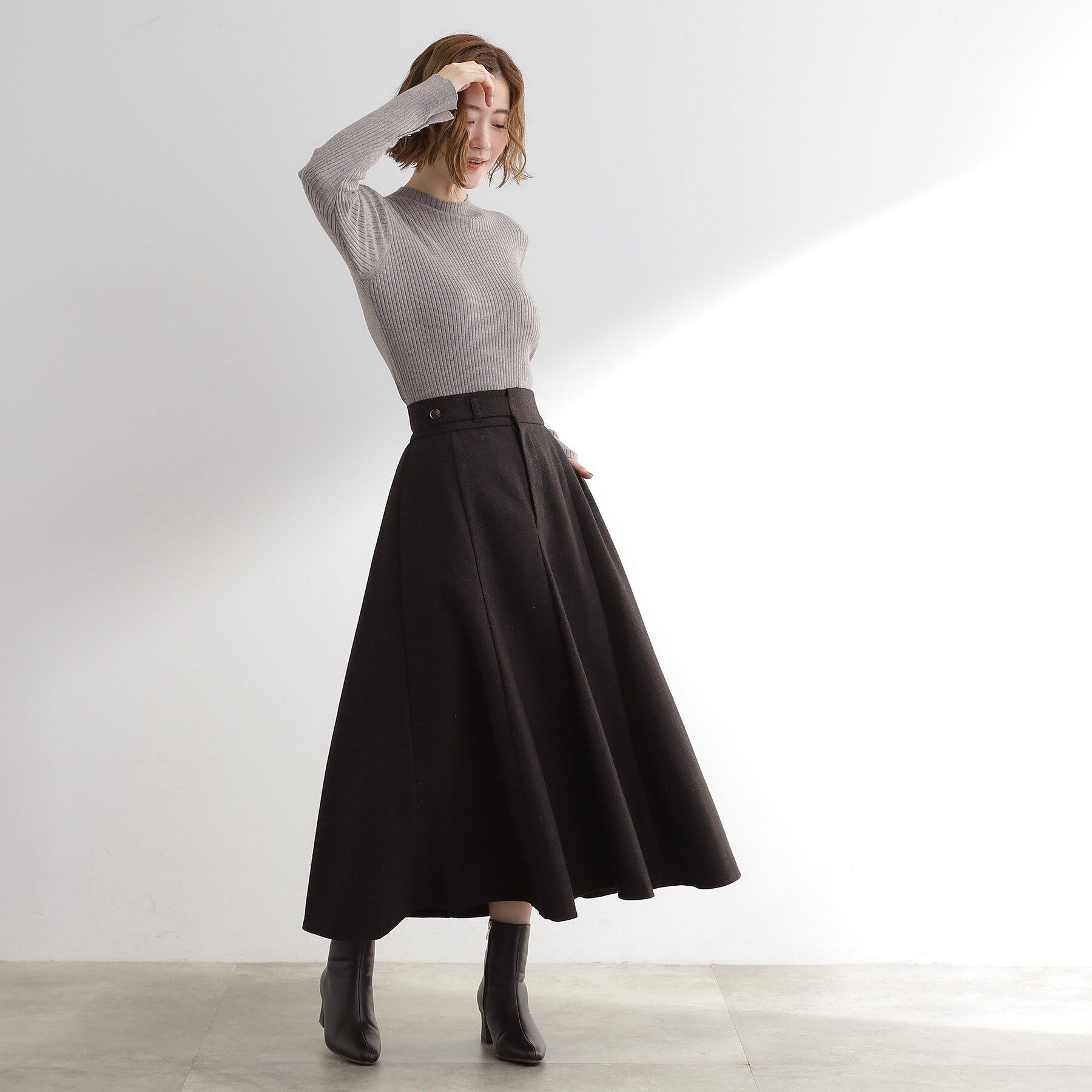 grove「へリンボンツイードフレアマキシスカート」|スカート|