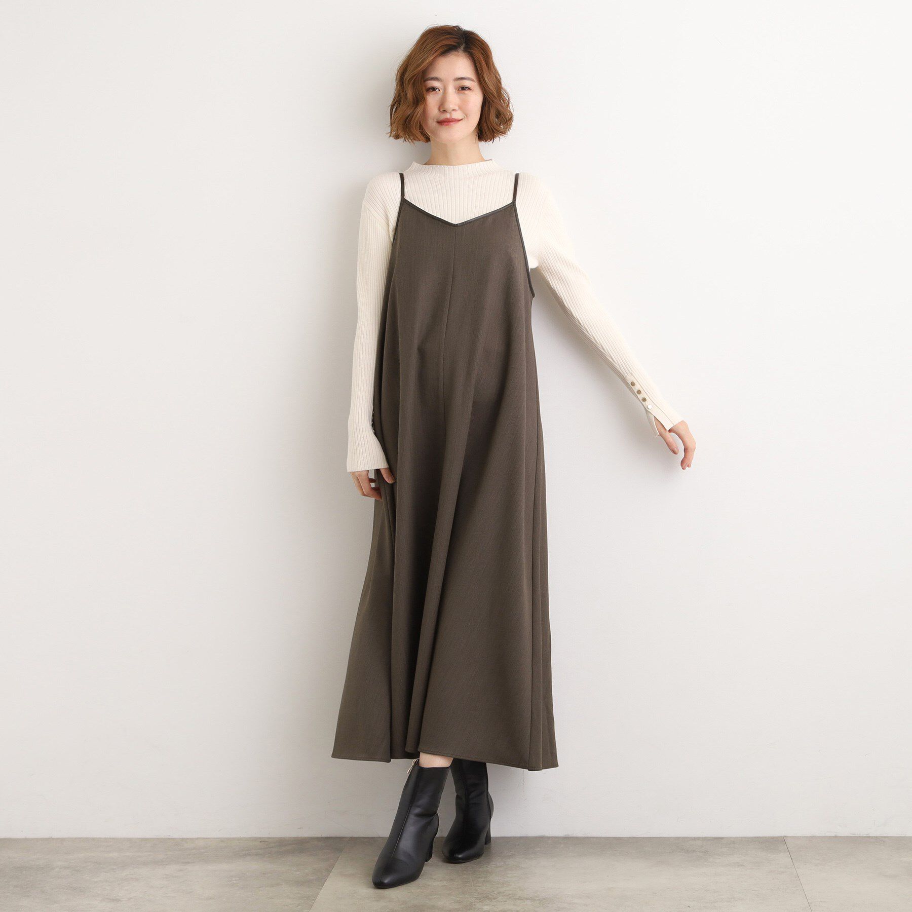 grove「【体型カバー/レイヤード】へリンボンキャミワンピース」|ワンピース|