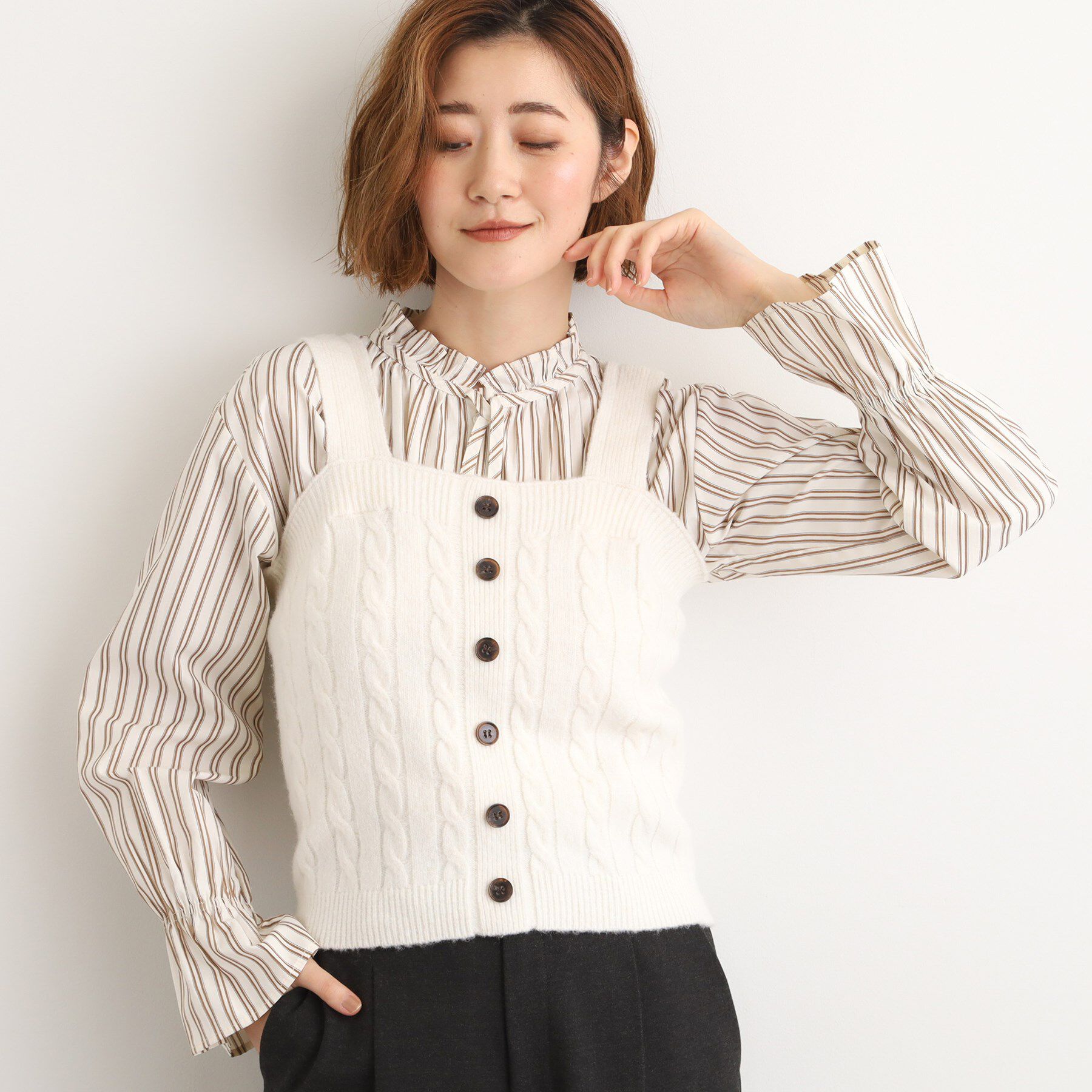 grove「【SETITEM】ケーブルニットビスチェ」|ニット・セーター|オフ(003)