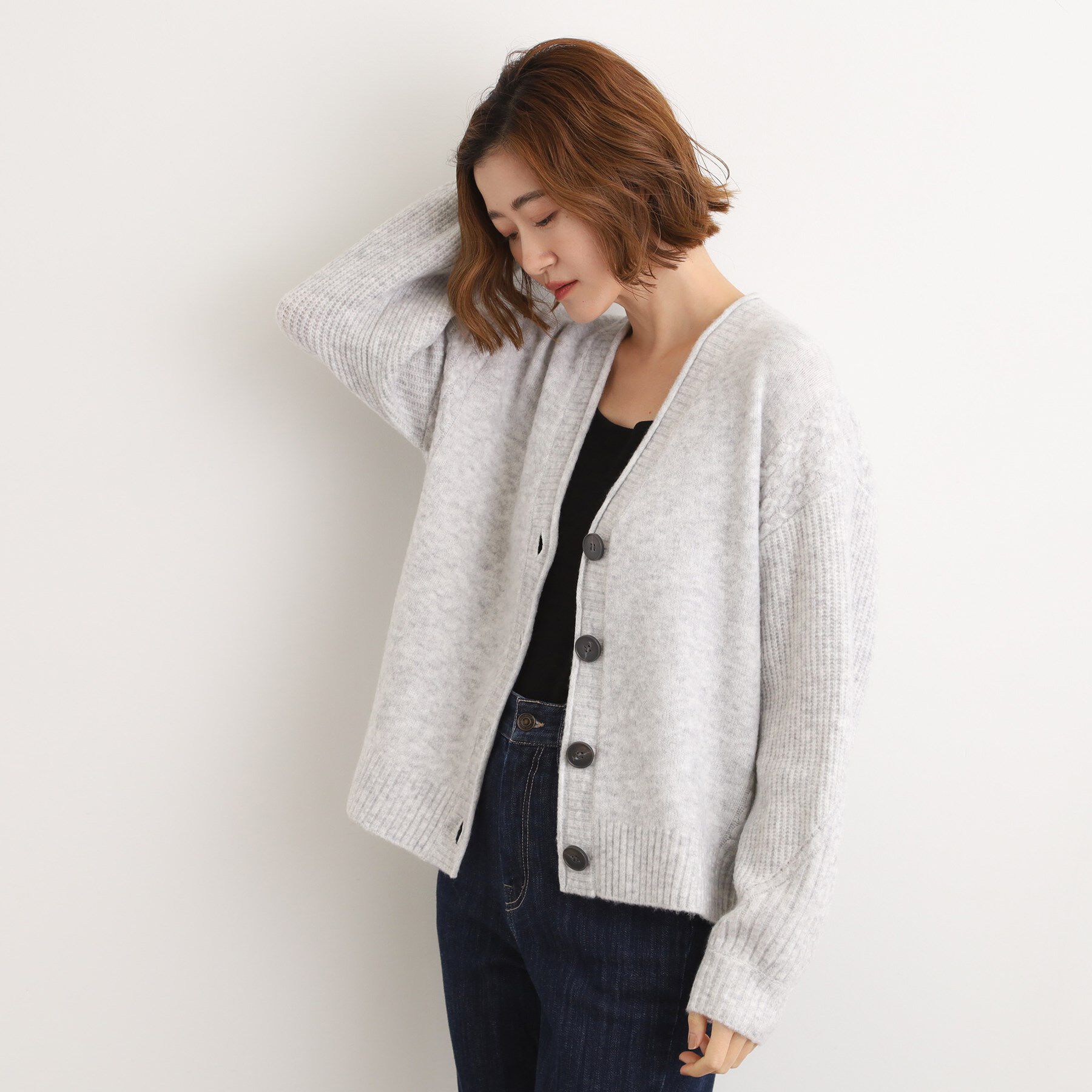 grove「ケーブルアクセント Vネックカーディガン」|カーディガン|