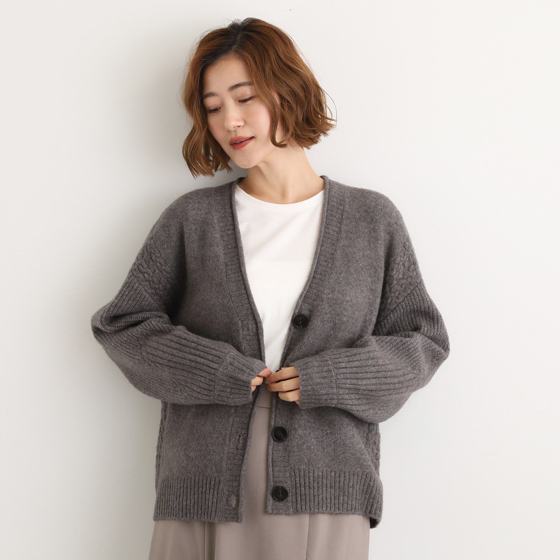 grove「ケーブルアクセント Vネックカーディガン」|カーディガン|