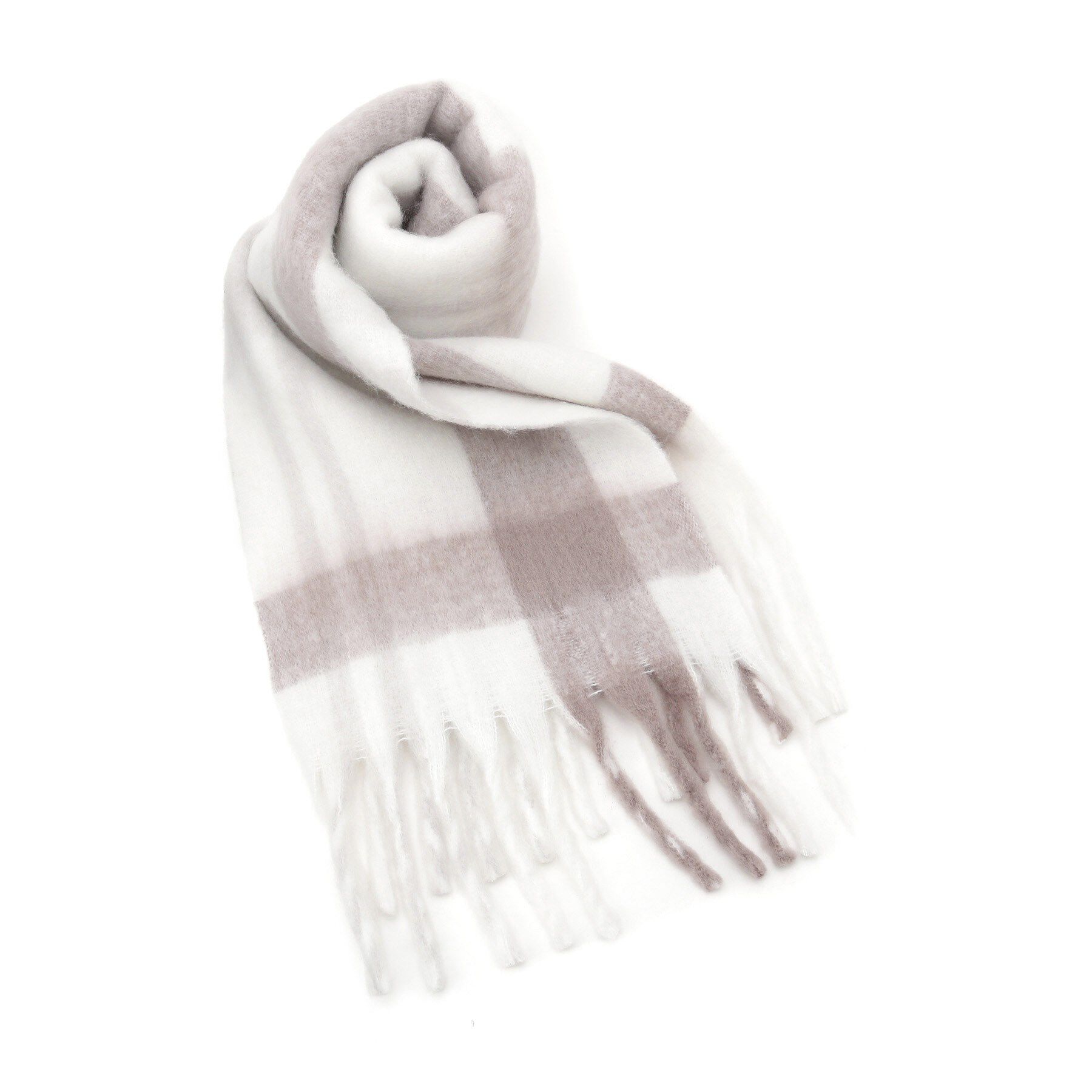 grove「ボリュームフリンジチェックマフラー」|ストール|ホワイト(201)
