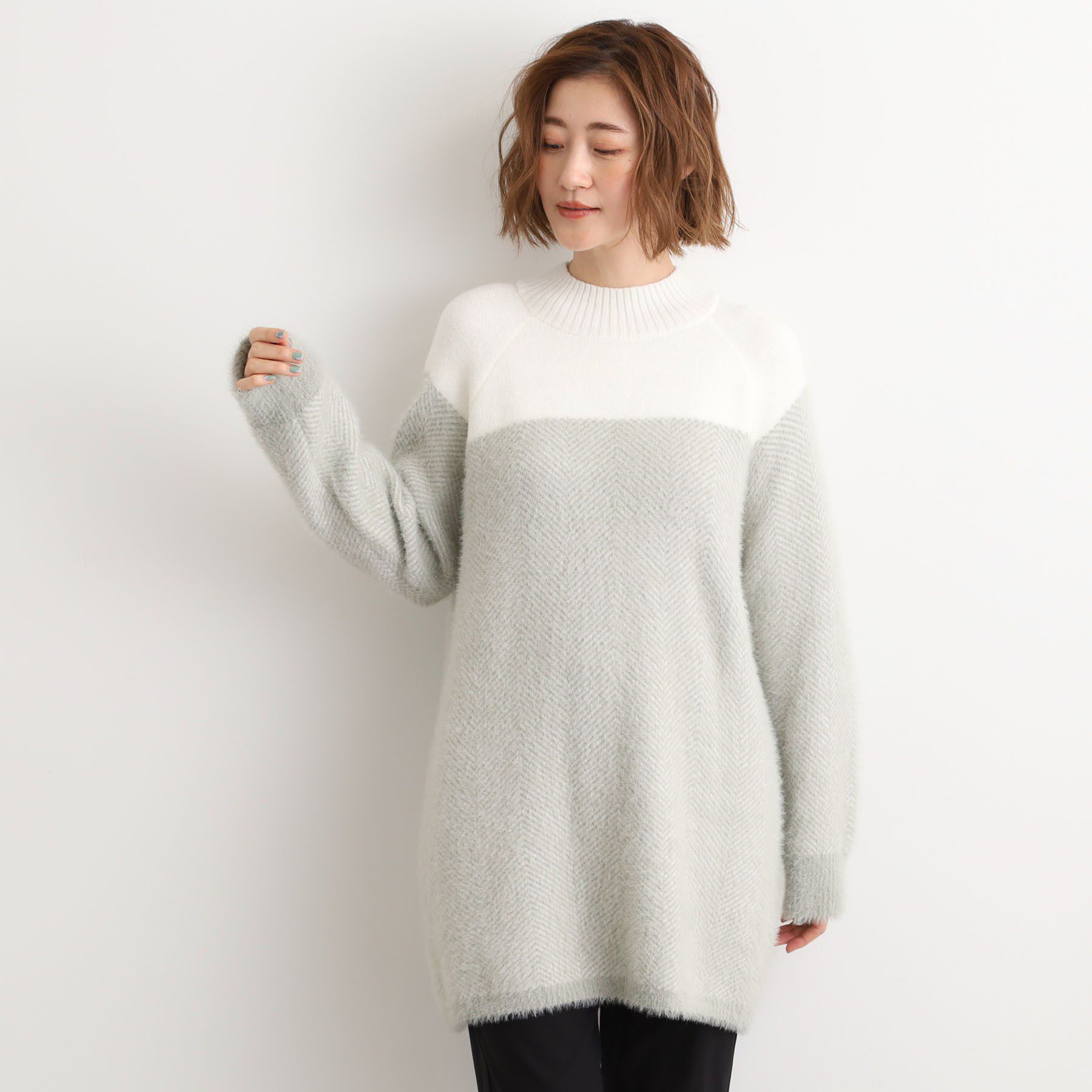 grove「ヘリンボーンジャカードチュニック」|ニット・セーター|