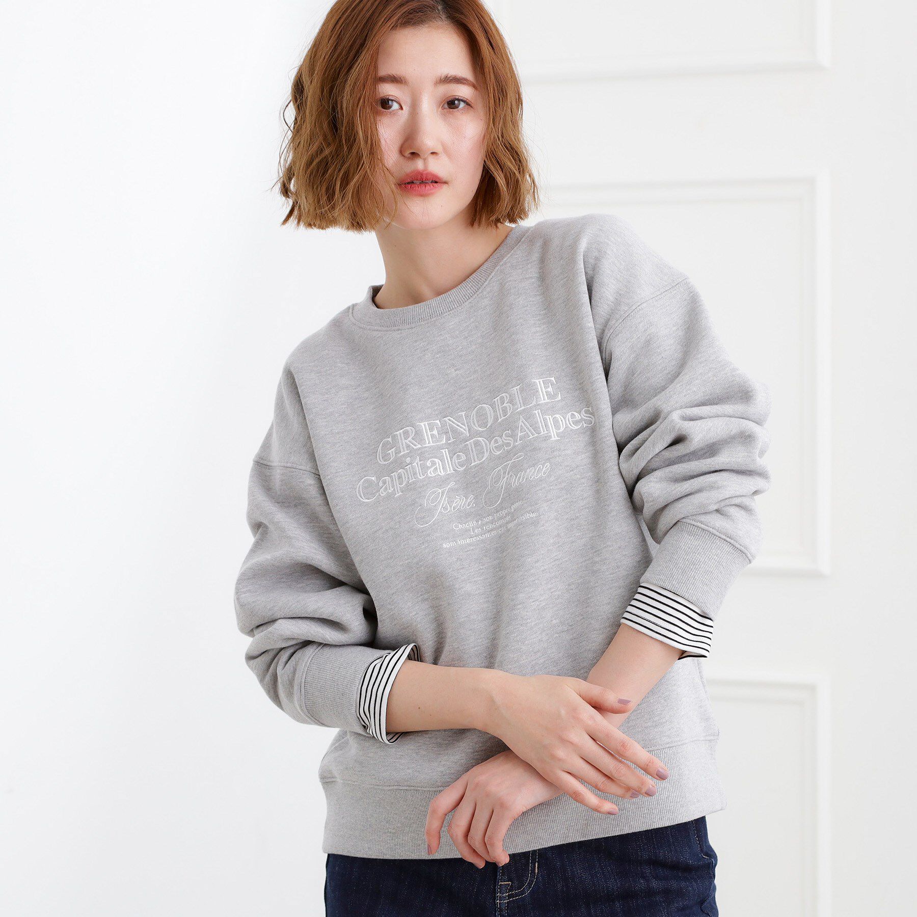 grove「プレッピーロゴ裏起毛スウェット」|パーカー|グレー(012)