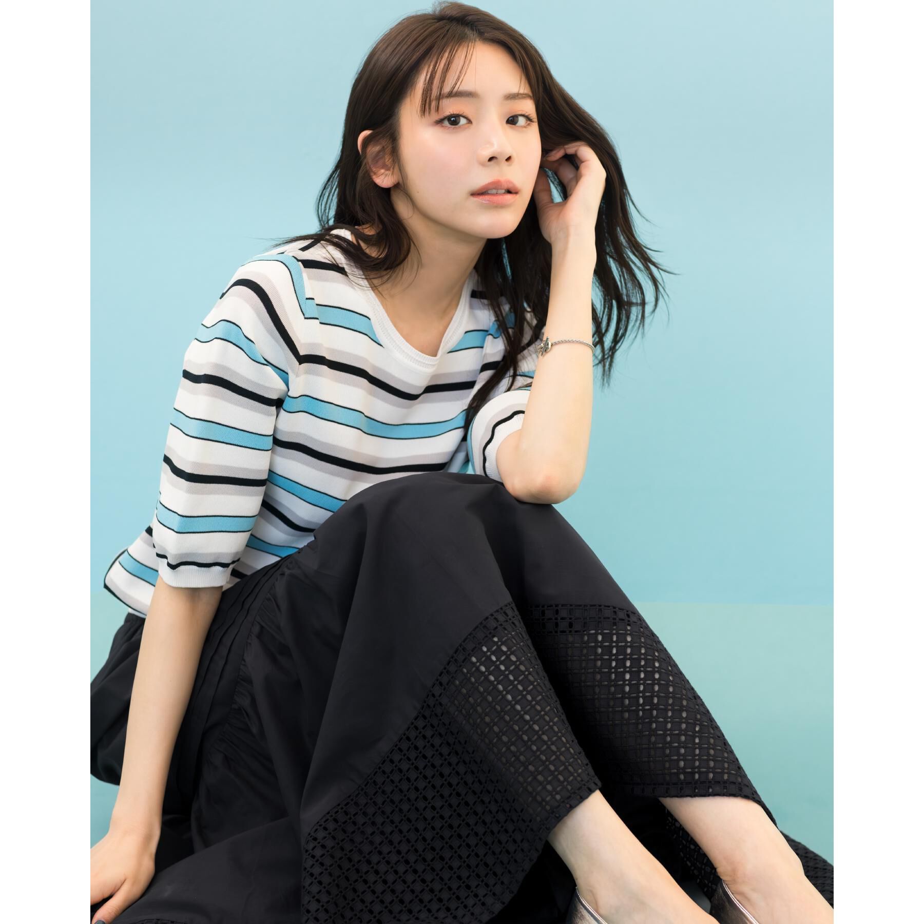 grove「【貴島明日香さん着用・シリーズ累計34万枚】やわらかドライタッチ 五分袖クルーネックニット」|ニット・セーター|