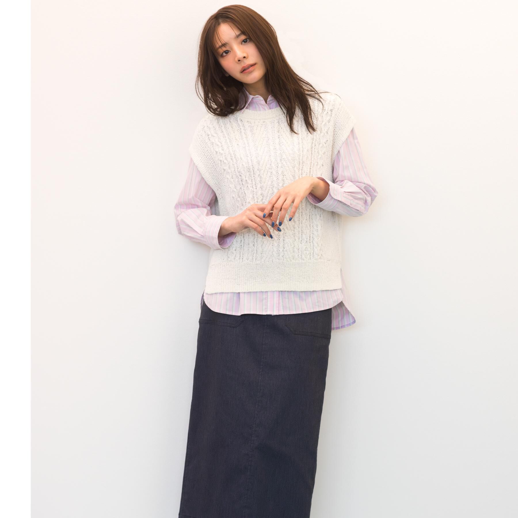 grove「リリヤーンケーブル ニットベスト」|ニット・セーター|