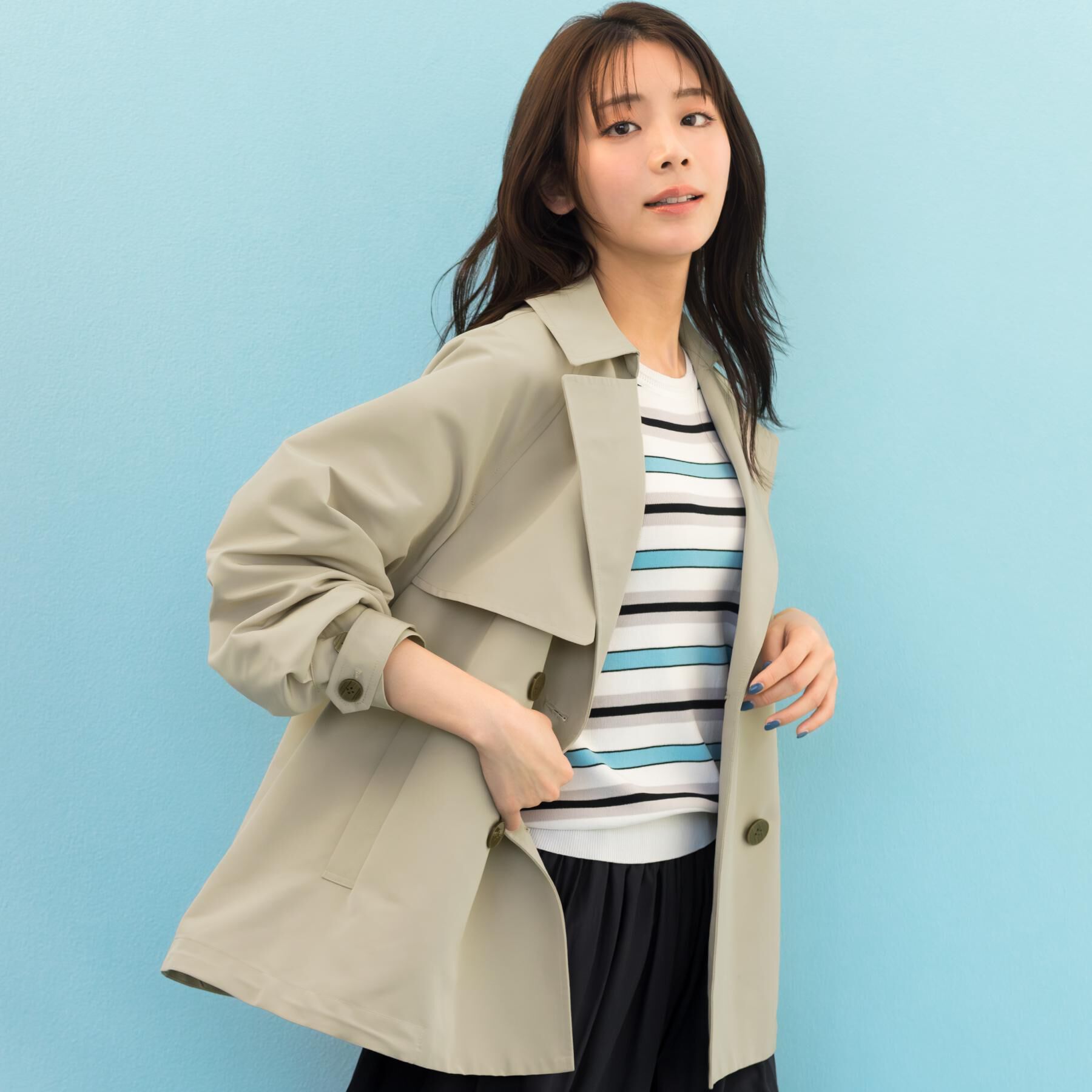 grove「【貴島明日香さん着用】【撥水／シルエット2WAY】軽やかミドルトレンチコート」|トレンチコート|