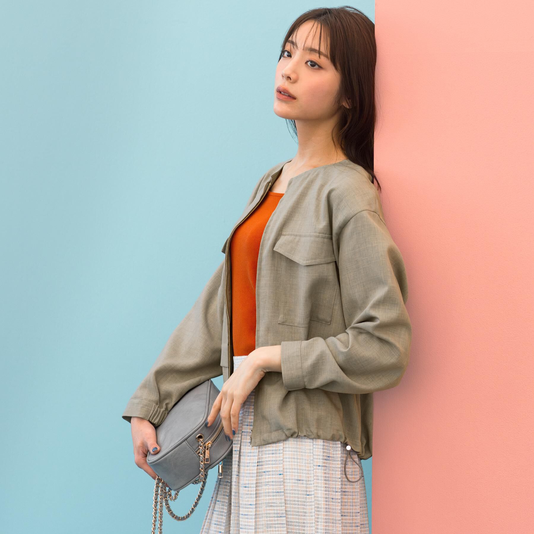 grove「【貴島明日香さん着用・洗える】麻調ノーカラーブルゾン」|ブルゾン・スタジャン|