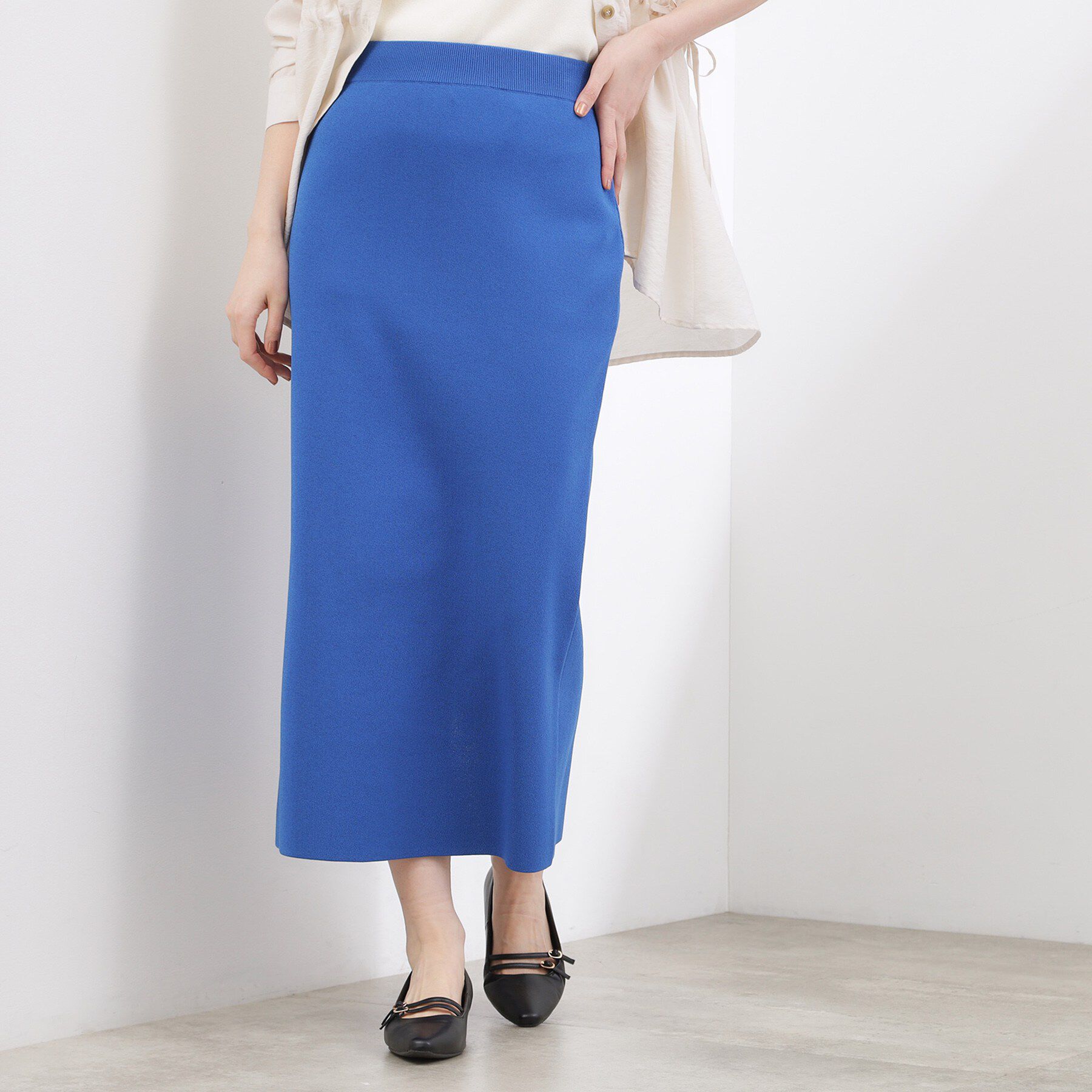 grove「【貴島明日香さん着用】洗濯機で洗えるニットナロースカート」|スカート|ブルー(093)