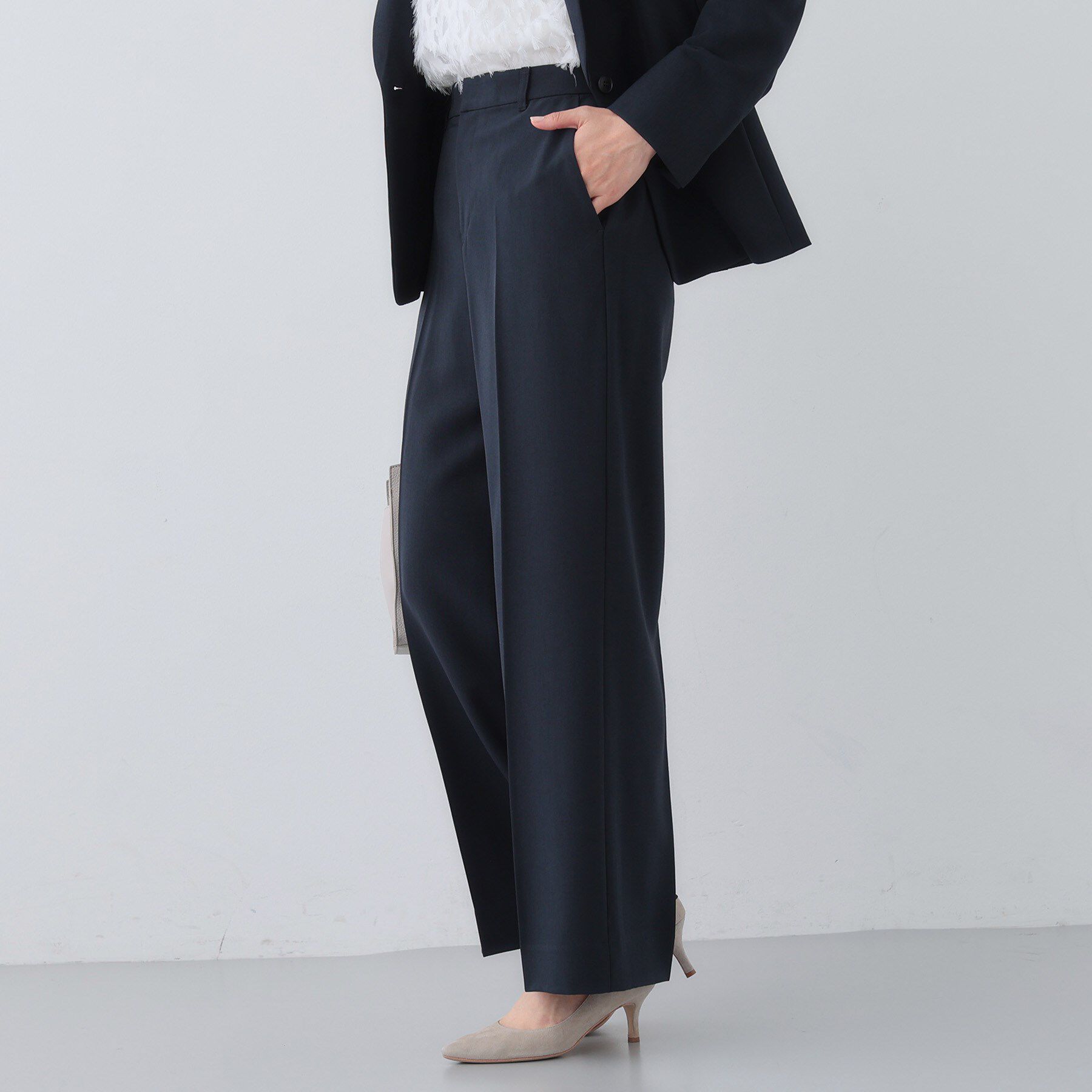 INDIVI「【洗える／UVケア／SETUP可能】ウール調ワイドパンツ」|スーツ|