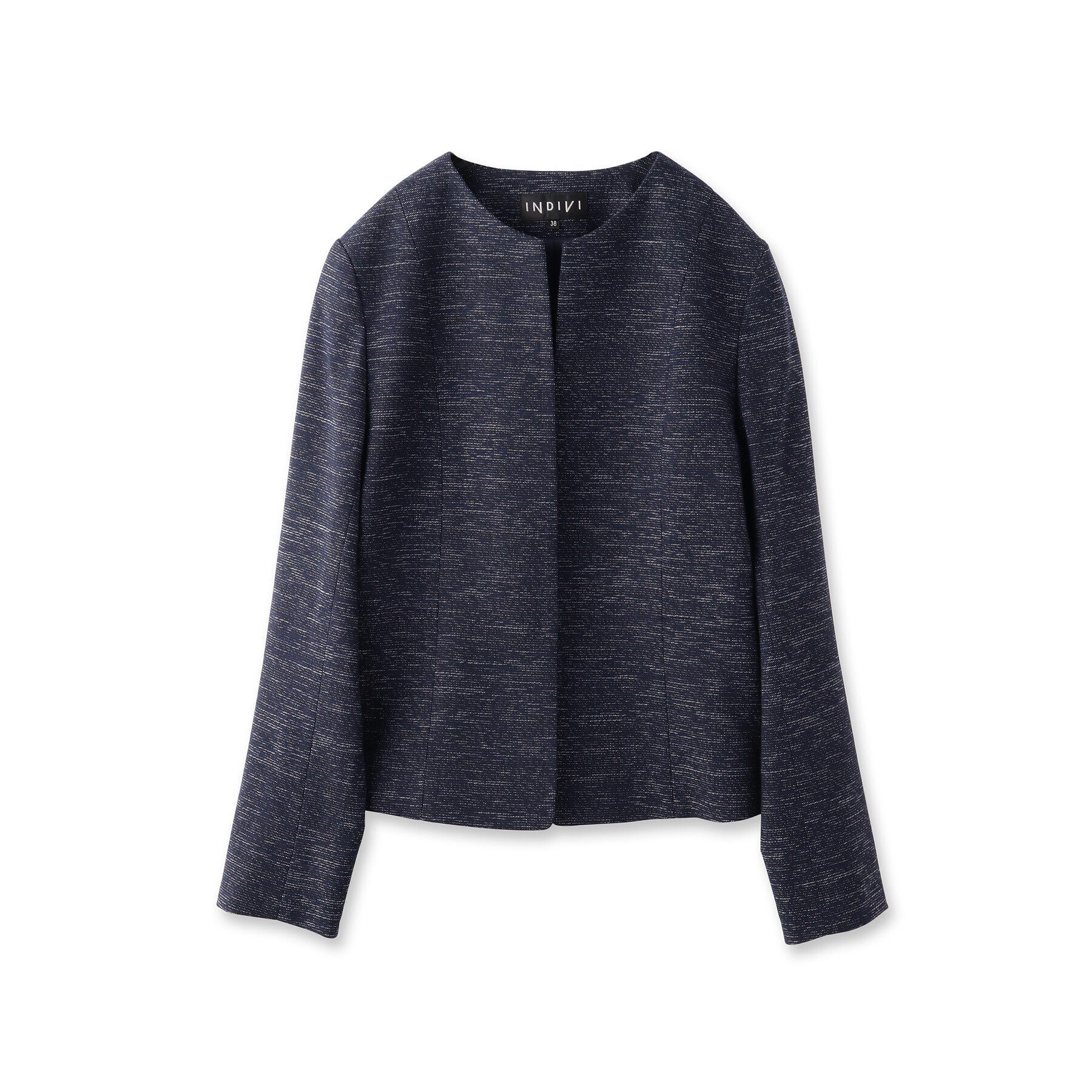 INDIVI「【洗える】ストレッチツィードジャケット」|ノーカラージャケット|