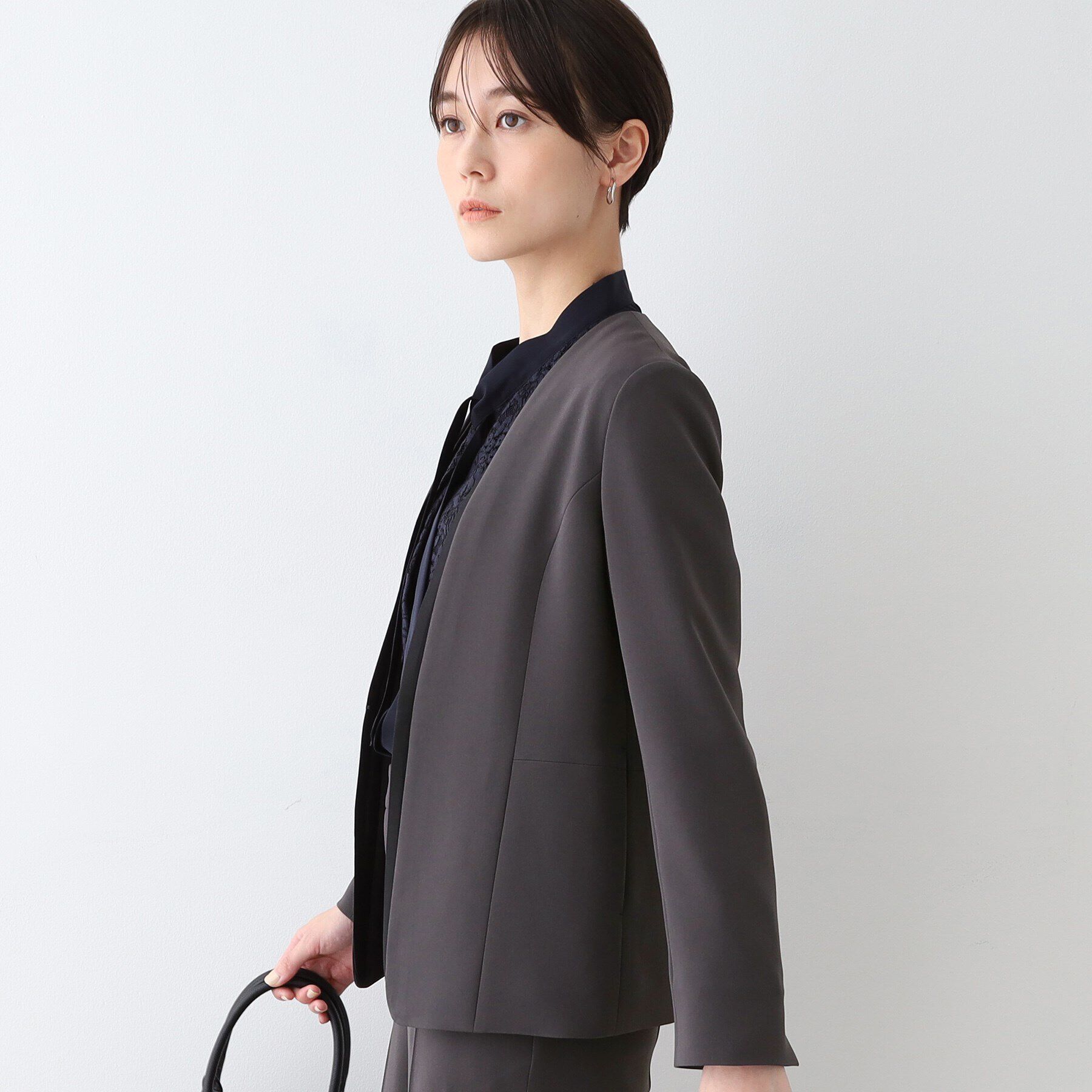 INDIVI「【日本製／トリアセテート混】スタイルアップ ノーカラージャケット」|スーツ|