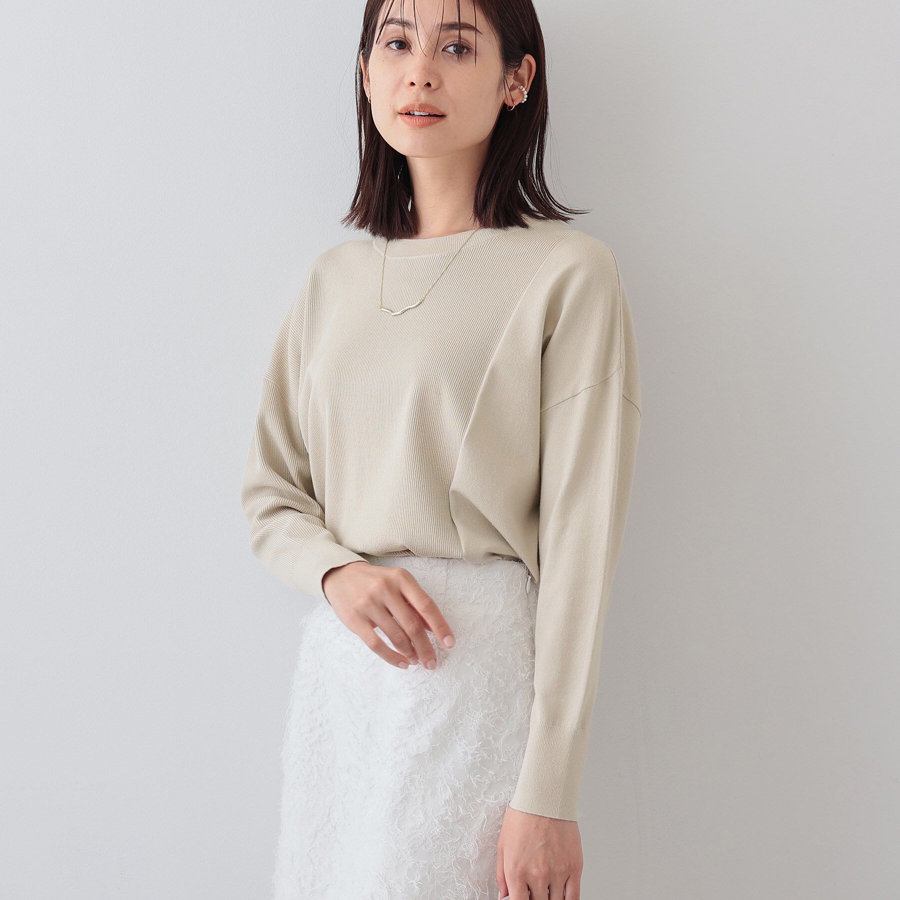 INDIVI「【洗える】アシメデザイン ドルマンスリーブニット」|ニット・セーター|