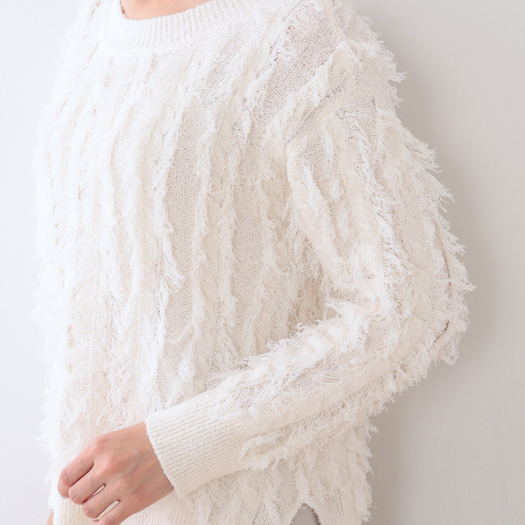 INDIVI「【洗える】フリンジ ジャカードニット」|ニット・セーター|