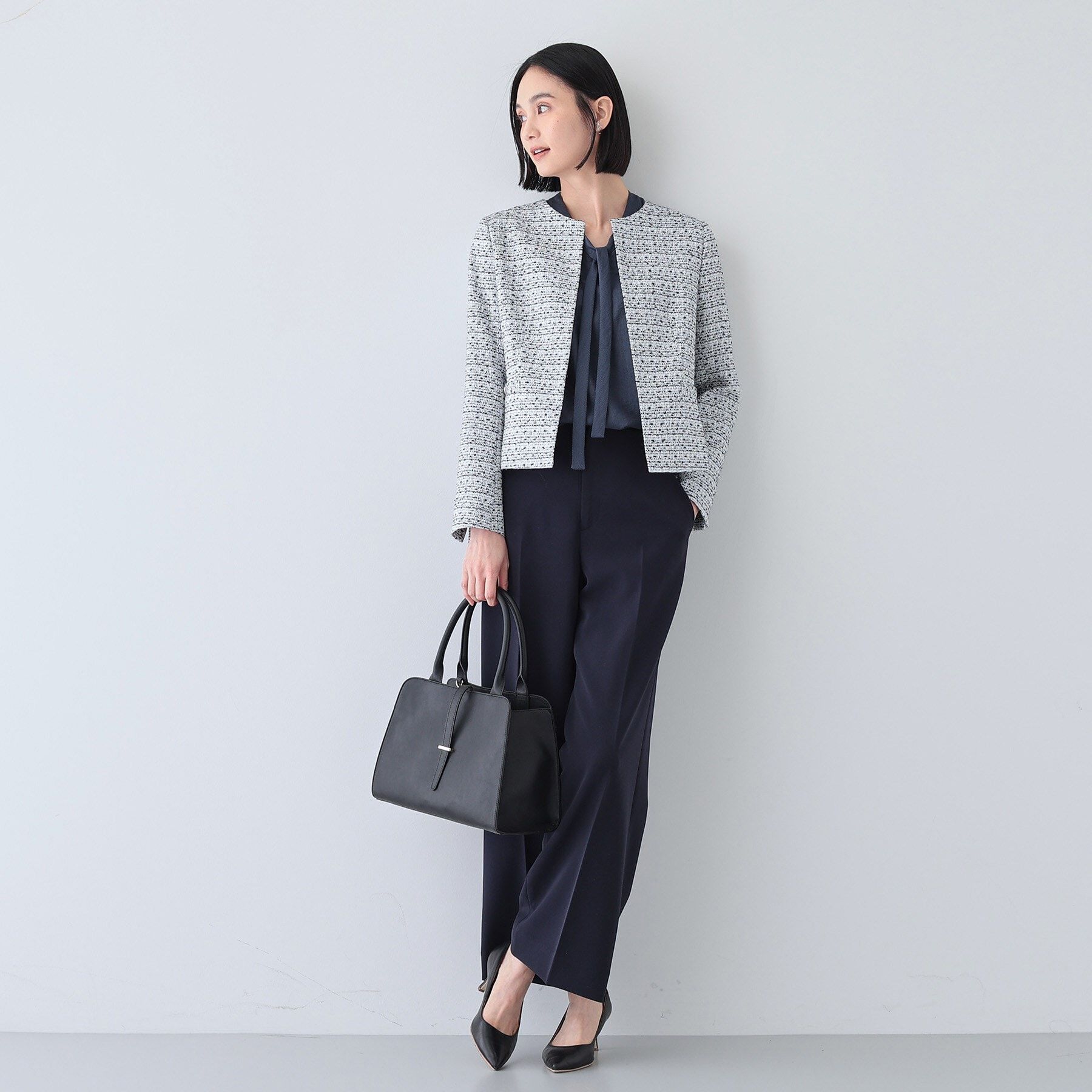 INDIVI「【華やか】ファンシーツイードジャケット」|ノーカラージャケット|