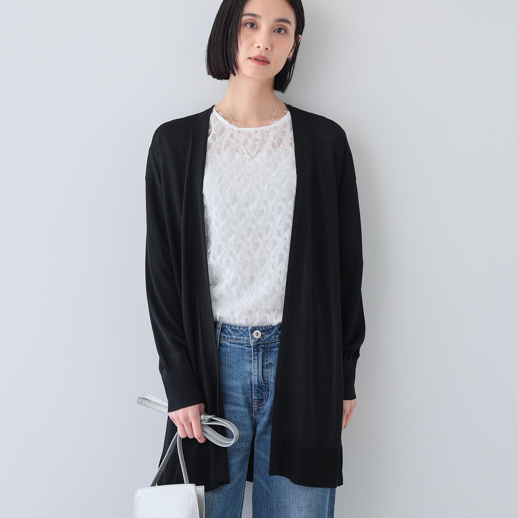 INDIVI「【洗える／肌触り◎】ミニマムデザイン ニットカーディガン」|カーディガン|ブラック(019)