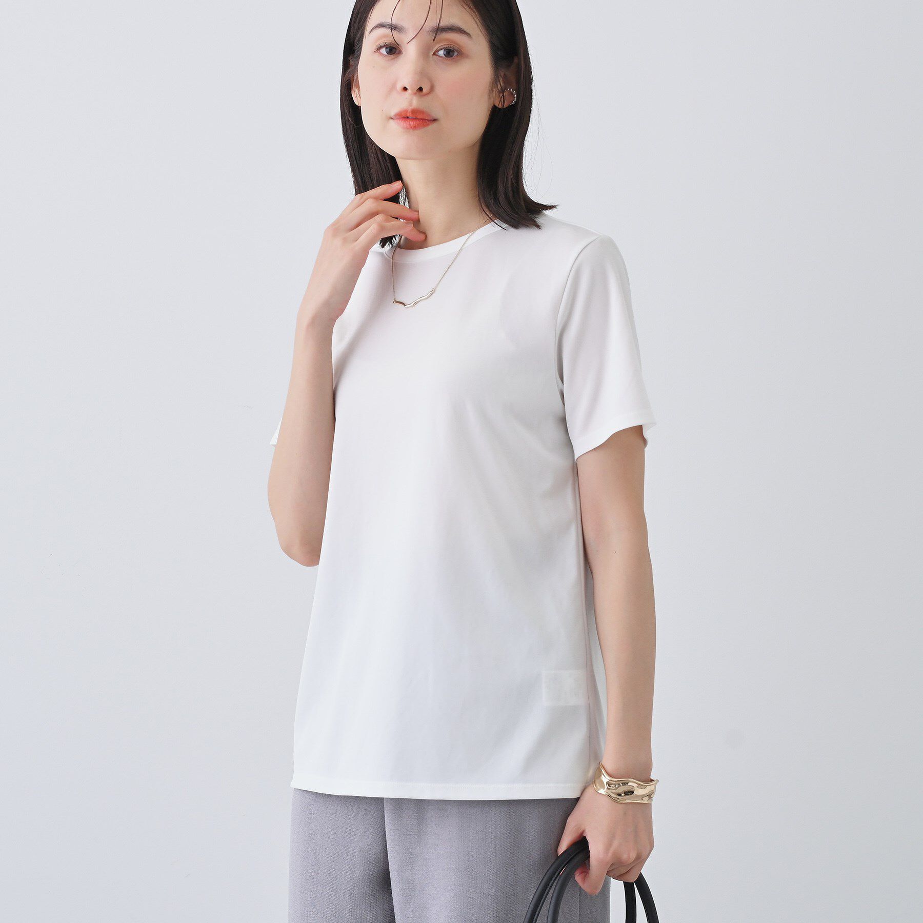 INDIVI「【日本製／トリアセテート】きれいめTシャツ」|Tシャツ・カットソー|ホワイト(001)