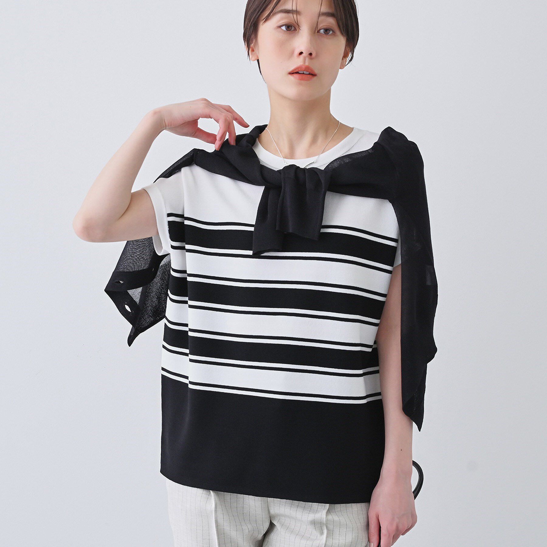 INDIVI「新色登場！【洗える／清涼感】レーヨンストレッチ フレンチスリーブニット」|ニット・セーター|