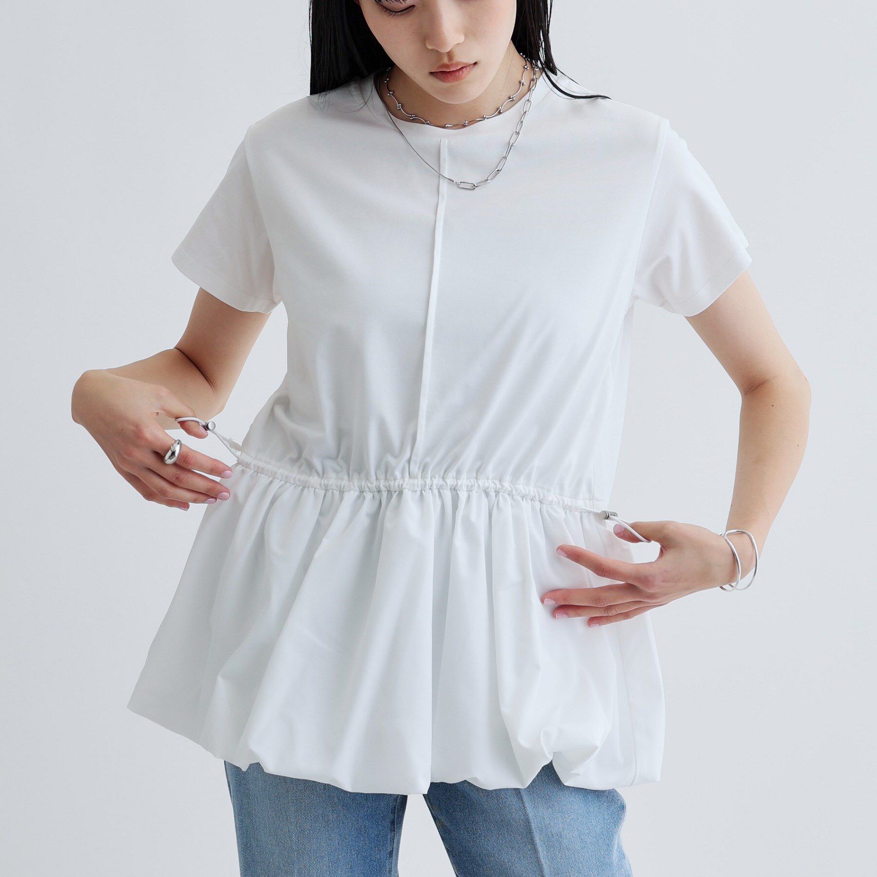 GALLEST「スピンドルペプラムカットソー」|Tシャツ・カットソー|ホワイト(001)