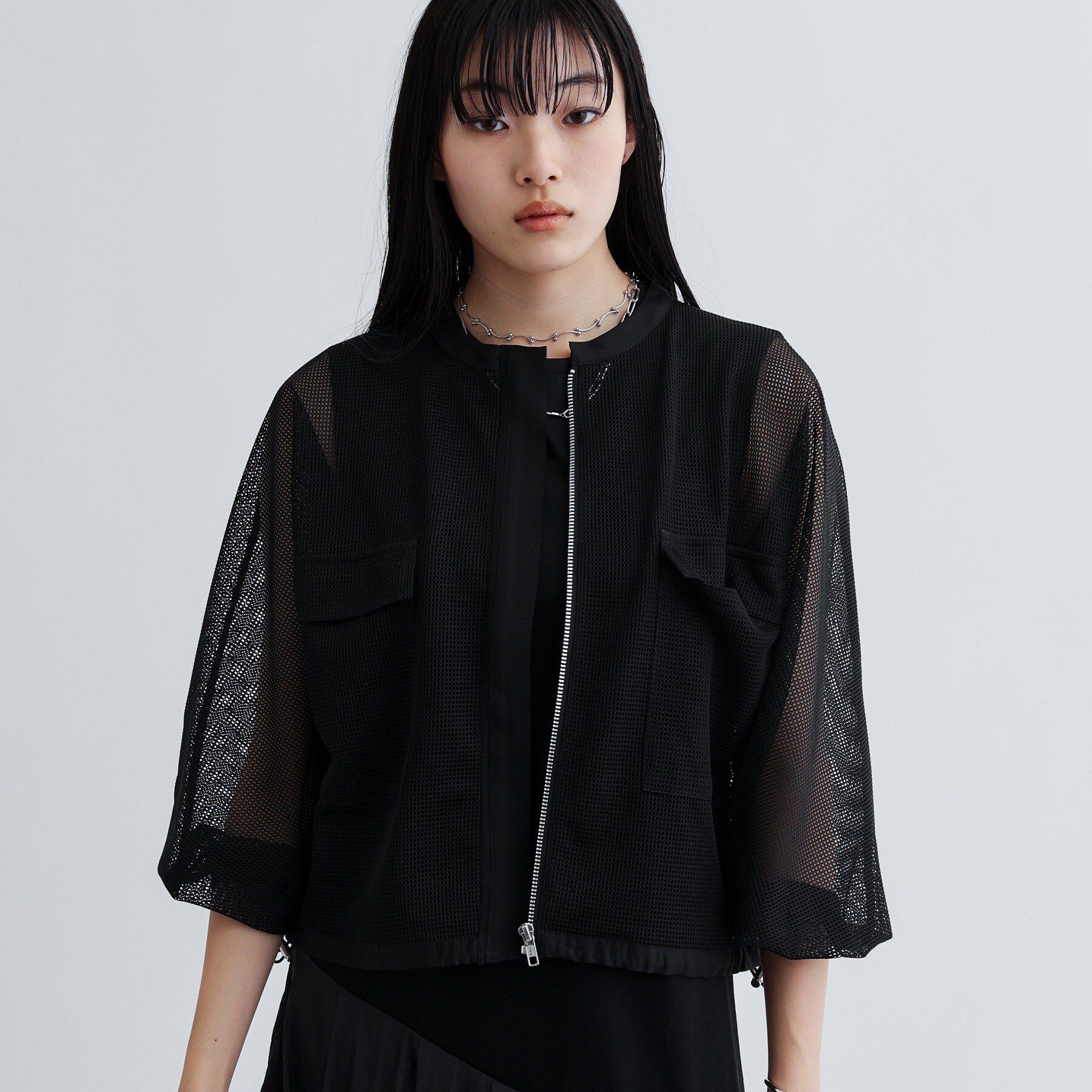 GALLEST「スピンドルメッシュブルゾン」|ブルゾン・スタジャン|ブラック(019)