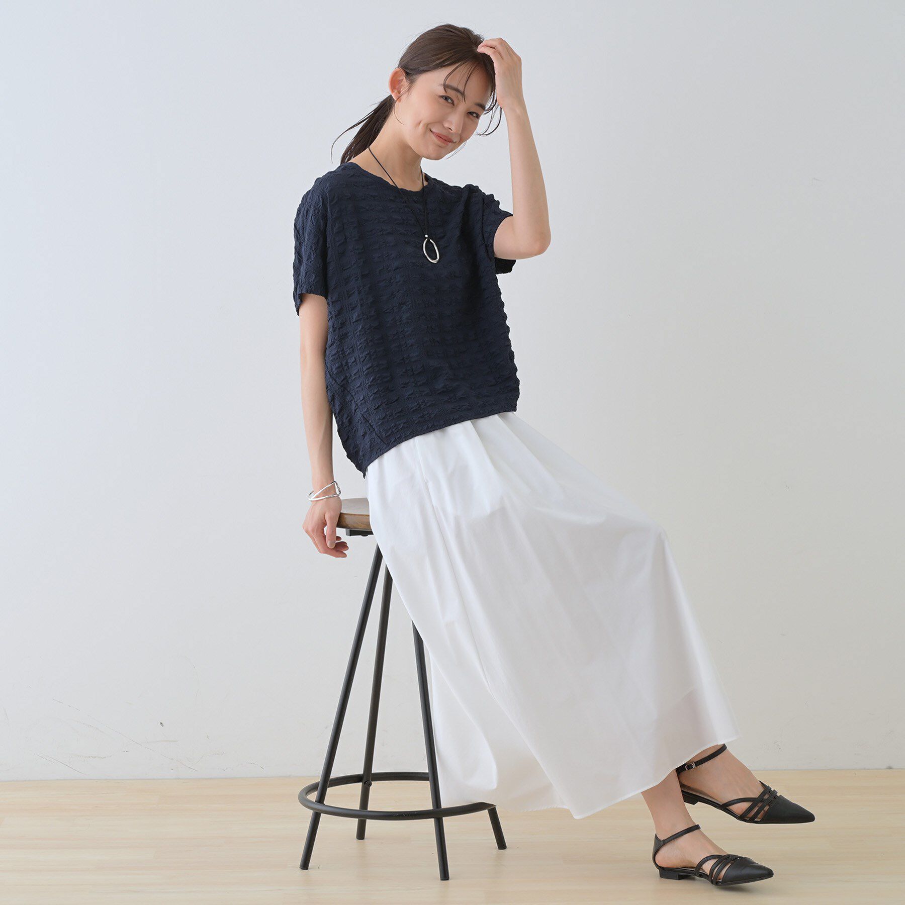 INDIVI「【洗える／凹凸素材／UVケア】コンパクトトップス」|Tシャツ・カットソー|