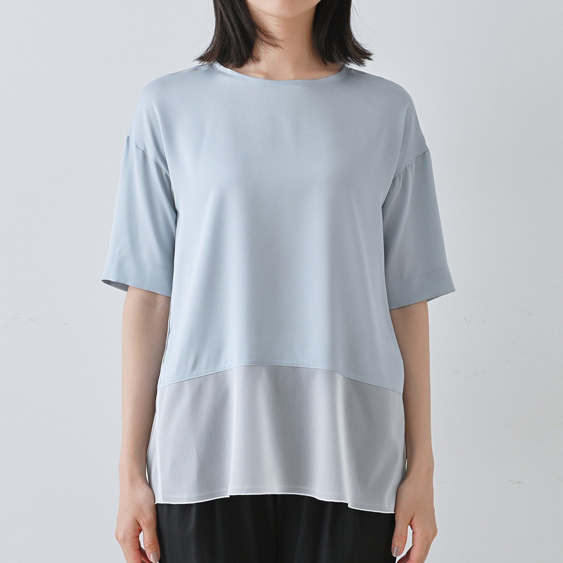 INDIVI「【洗える】裾シアー半袖トップス」|Tシャツ・カットソー|