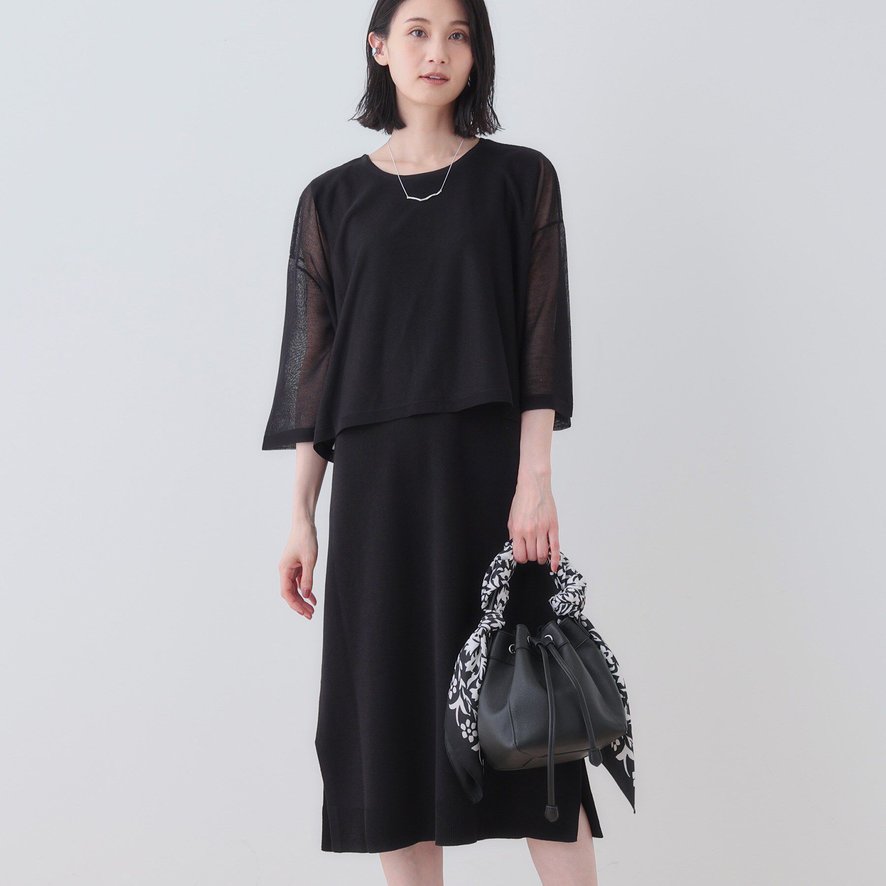 INDIVI「【2点セット】前後2WAYニットワンピース」|ワンピース|ブラック(019)