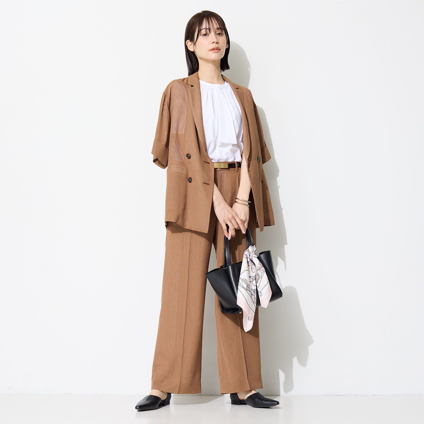 INDIVI「【洗える／UVケア】幾何学柄＆無地ボウタイブラウス」|シャツ・ブラウス|