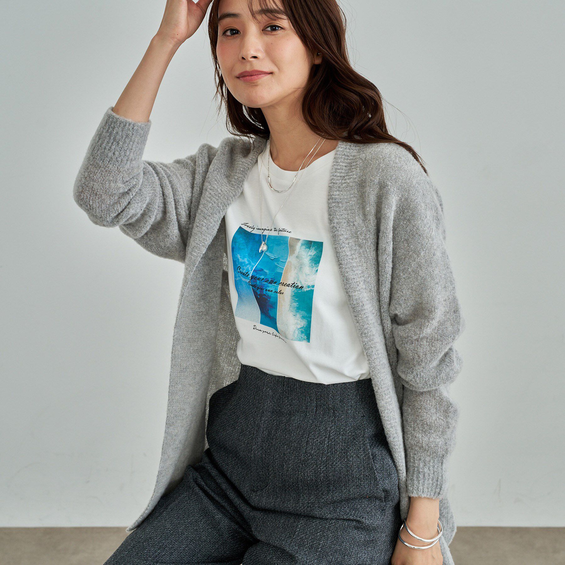 INDIVI「【UVケア／選べるデザイン】フォト＆ロゴ プリントTシャツ」|Tシャツ・カットソー|ホワイト(002)