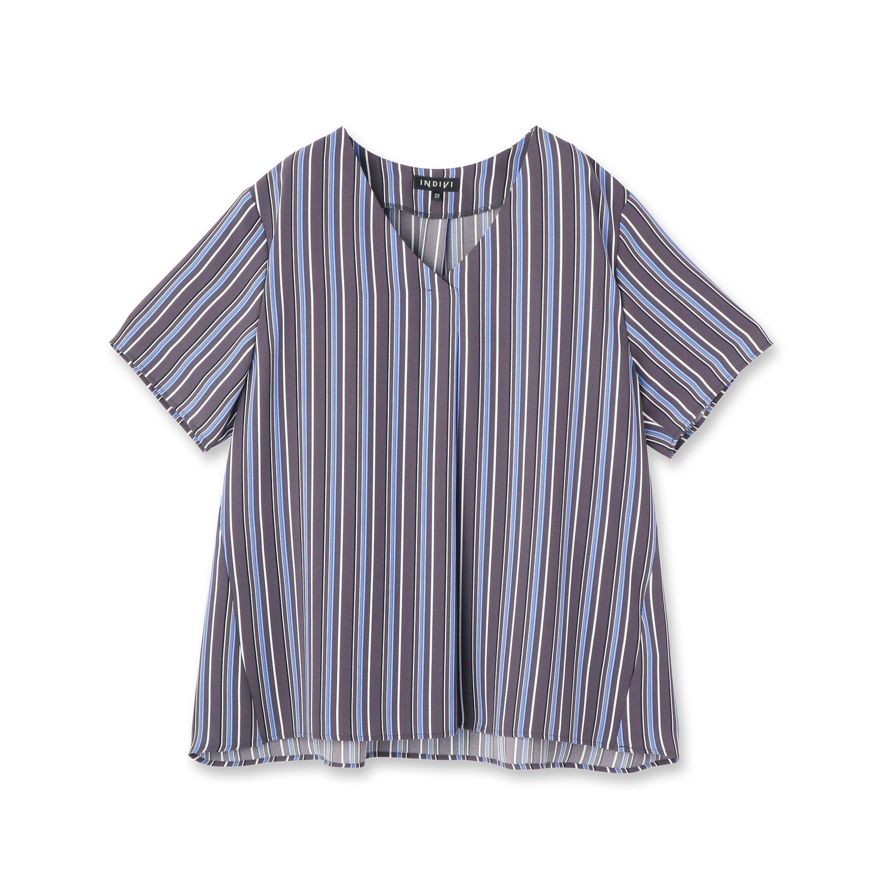INDIVI「【洗える／通勤】無地＆マルチストライプ柄Vネックブラウス」|シャツ・ブラウス|